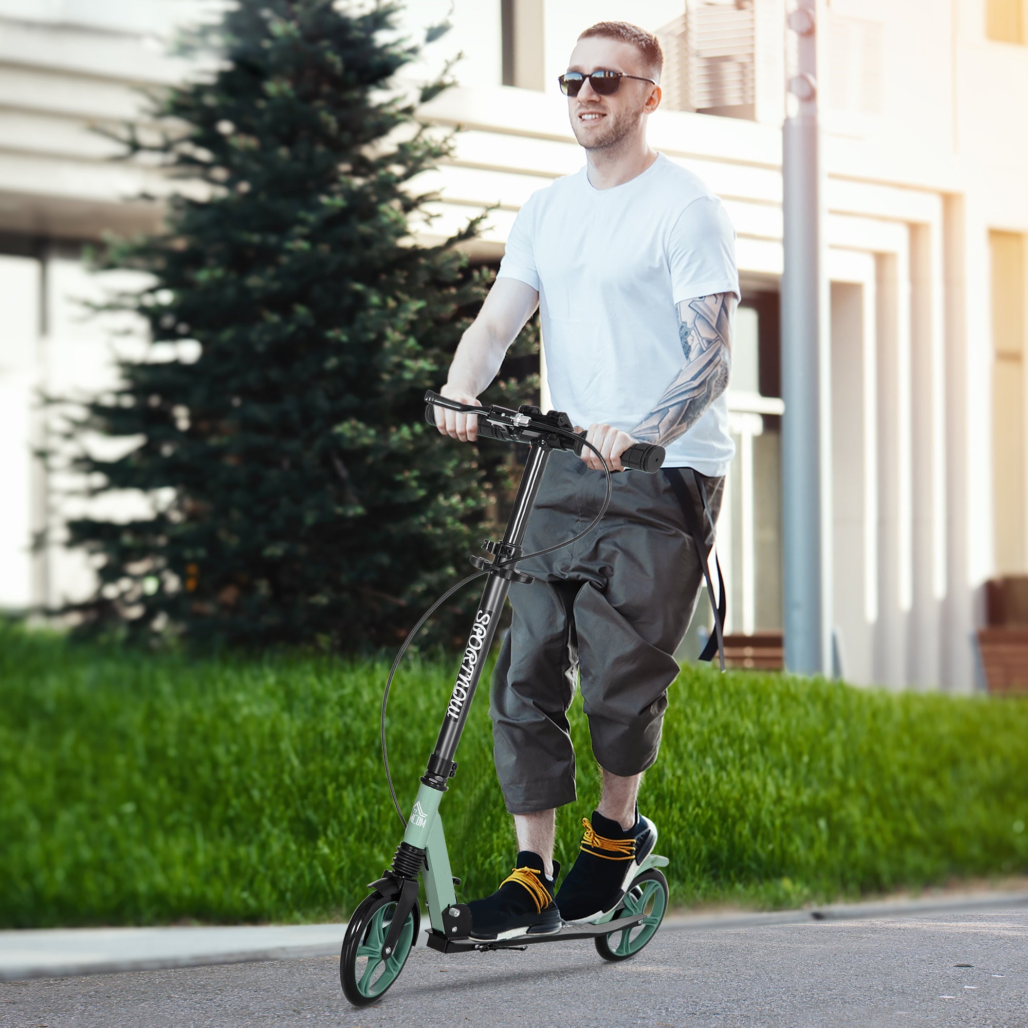 Trotinete Dobrável para Adultos e Crianças - 91.5x36.5x104cm - Preto e Verde