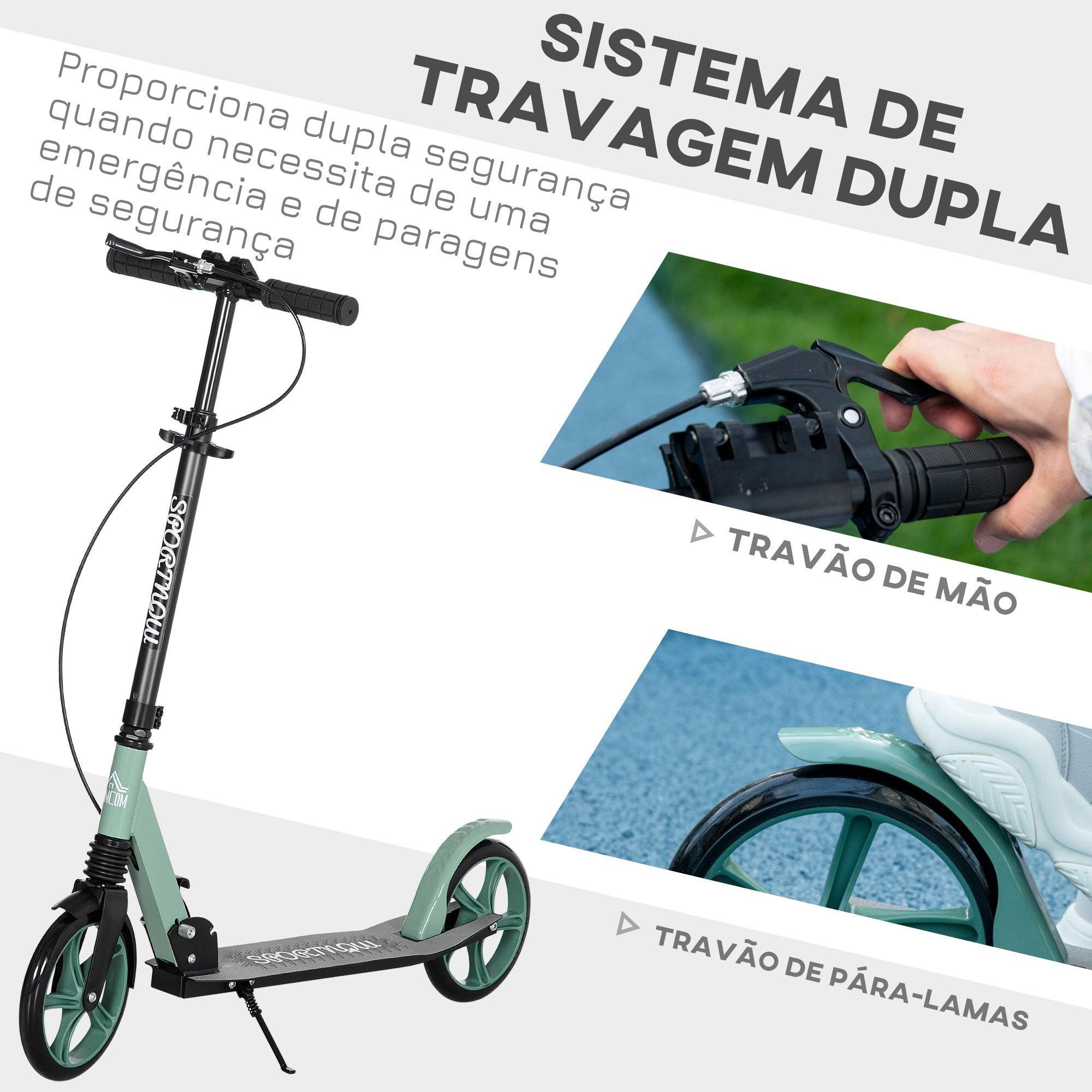 Trotinete Dobrável para Adultos e Crianças - 91.5x36.5x104cm - Preto e Verde