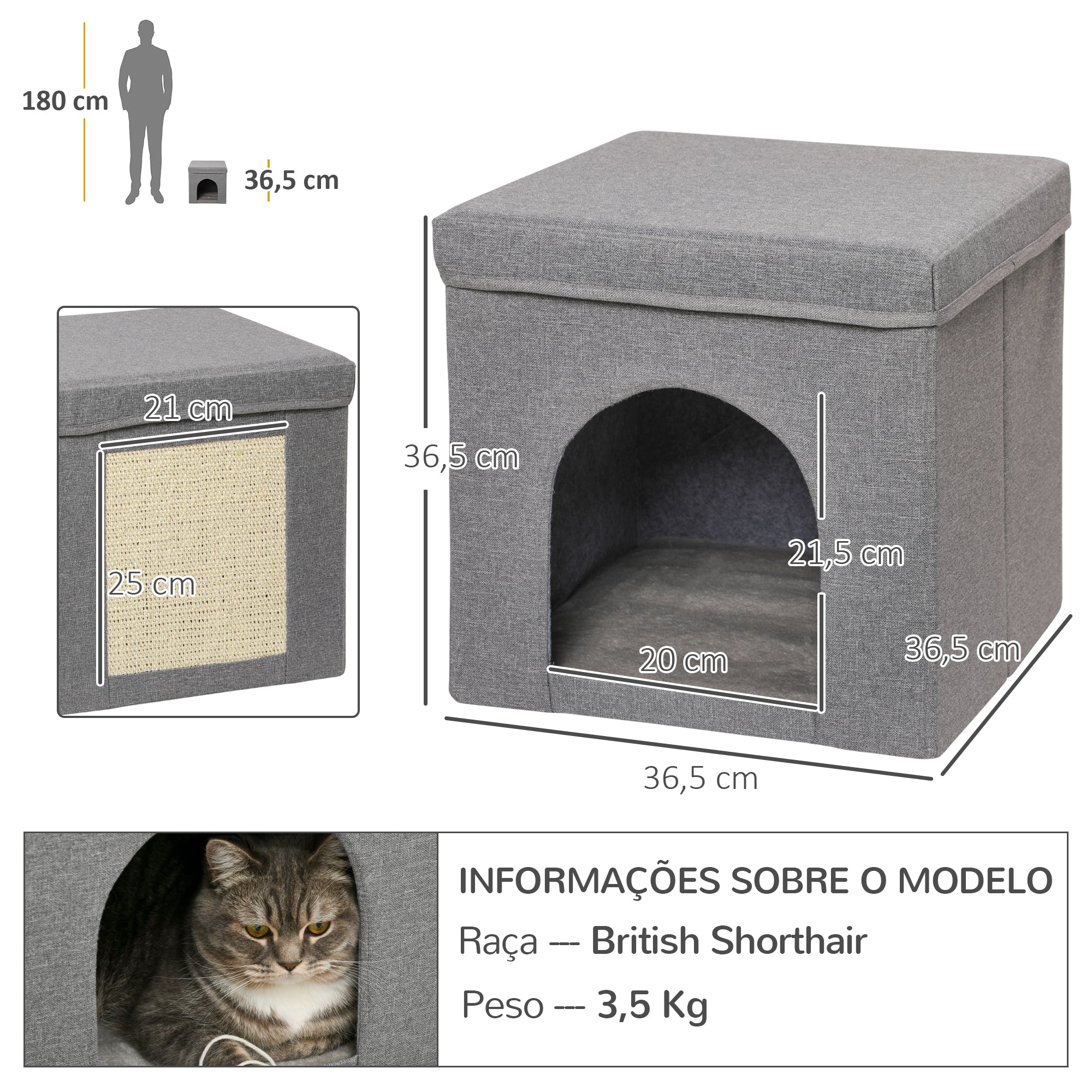 Casa para Gatos 36,5x36,5x36,5 cm Cinza - Refúgio Aconchegante para seu Felino