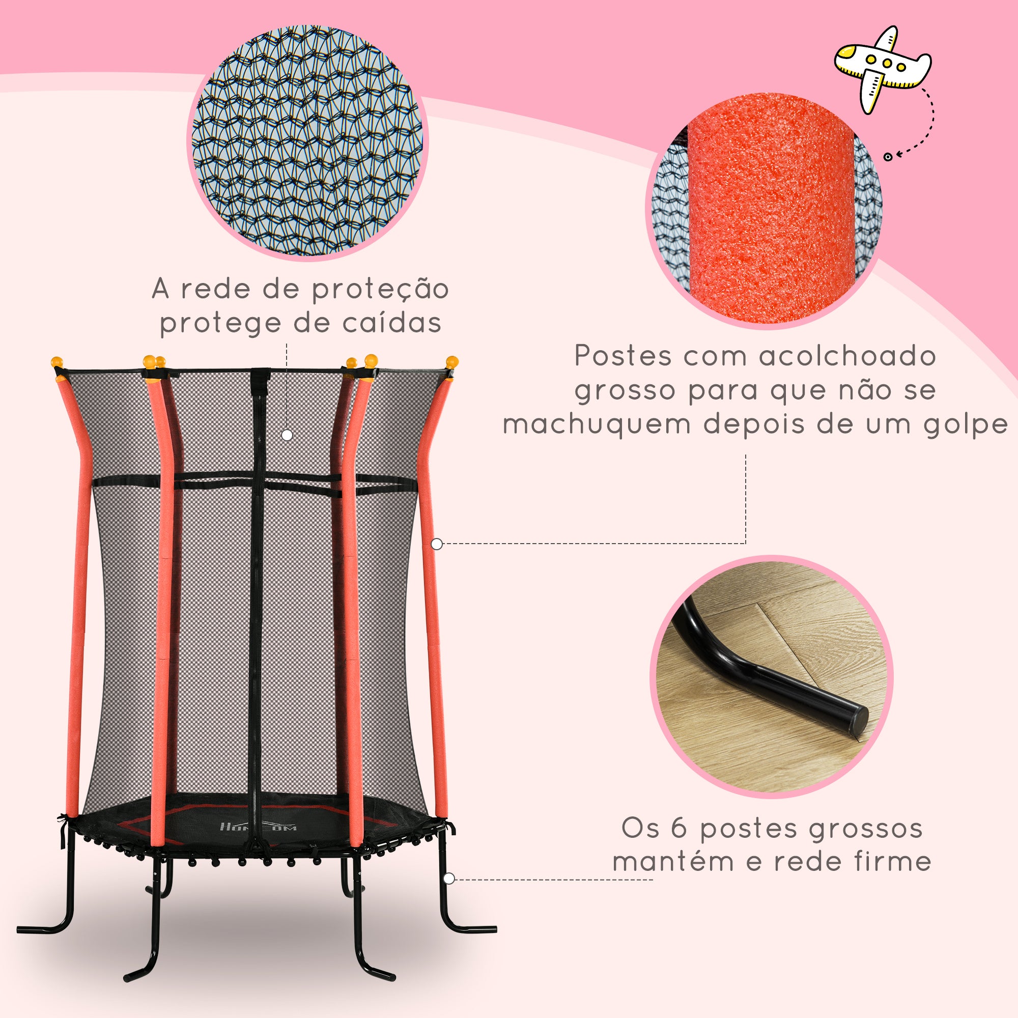 Trampolim Infantil Vermelho Ø163,5x190 cm para Crianças acima de 3 Anos