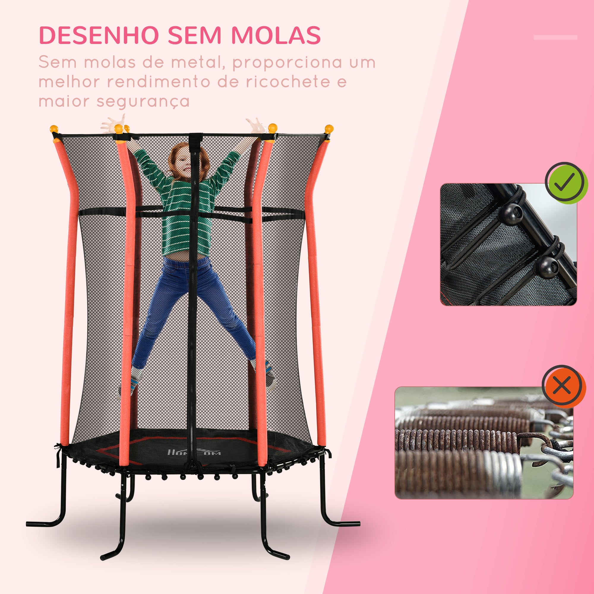 Trampolim Infantil Vermelho Ø163,5x190 cm para Crianças acima de 3 Anos