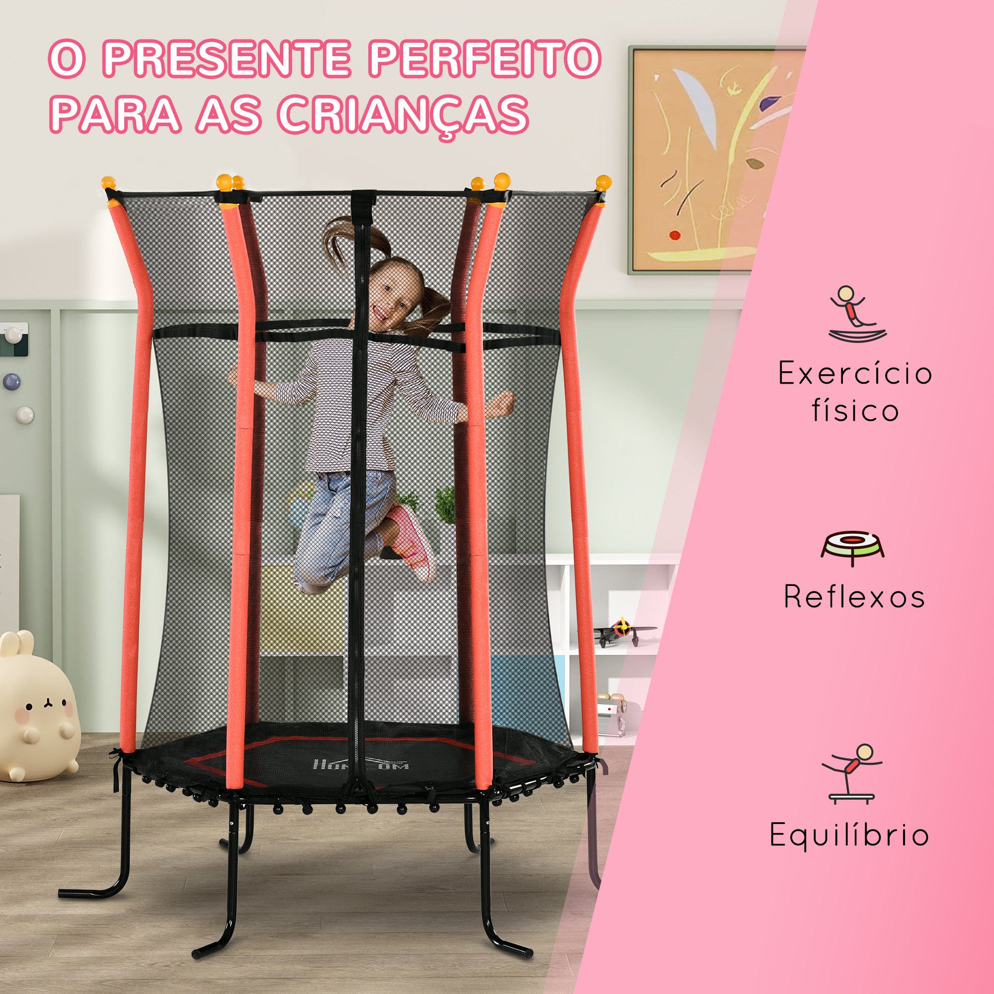 Trampolim Infantil Vermelho Ø163,5x190 cm para Crianças acima de 3 Anos