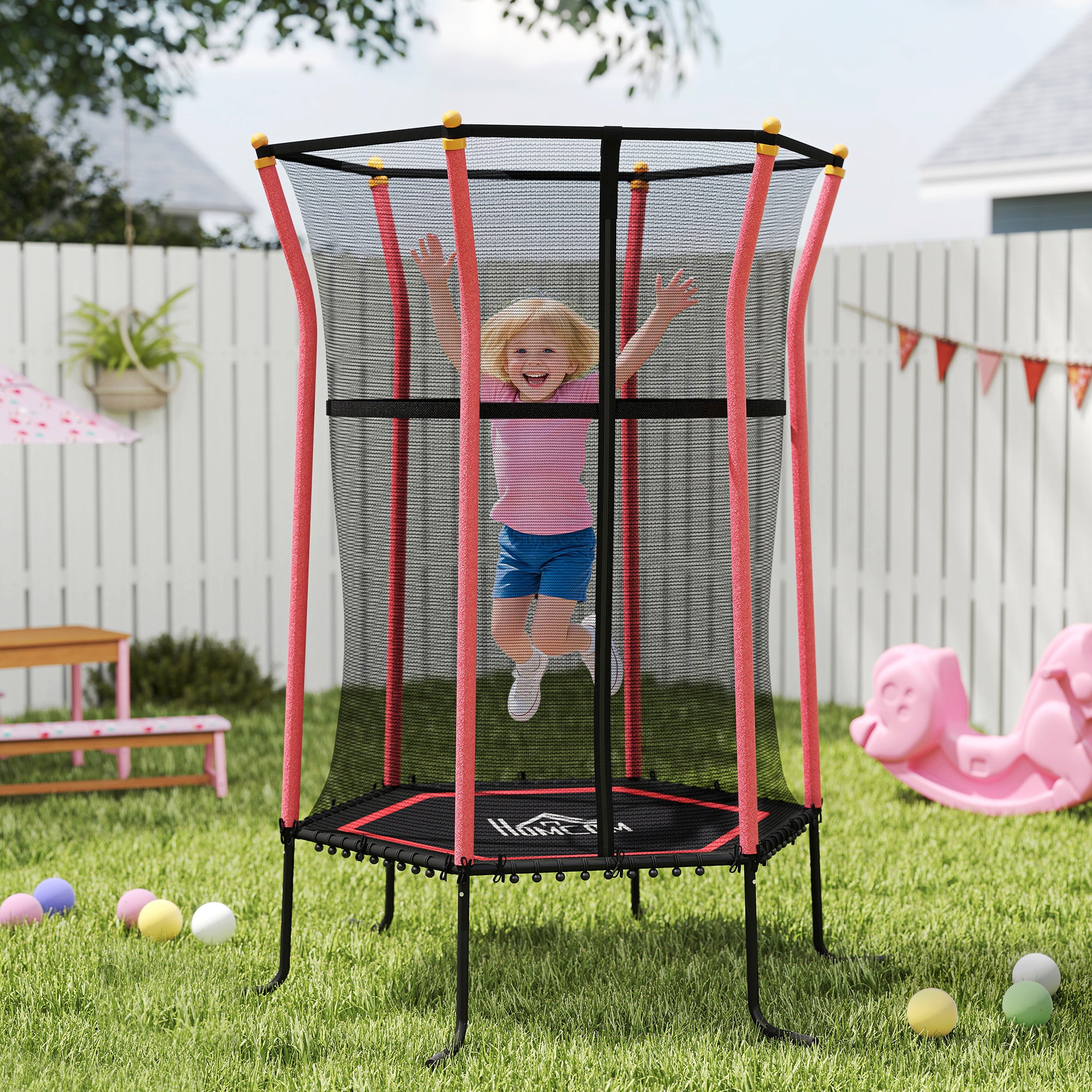 Trampolim Infantil Vermelho Ø163,5x190 cm para Crianças acima de 3 Anos