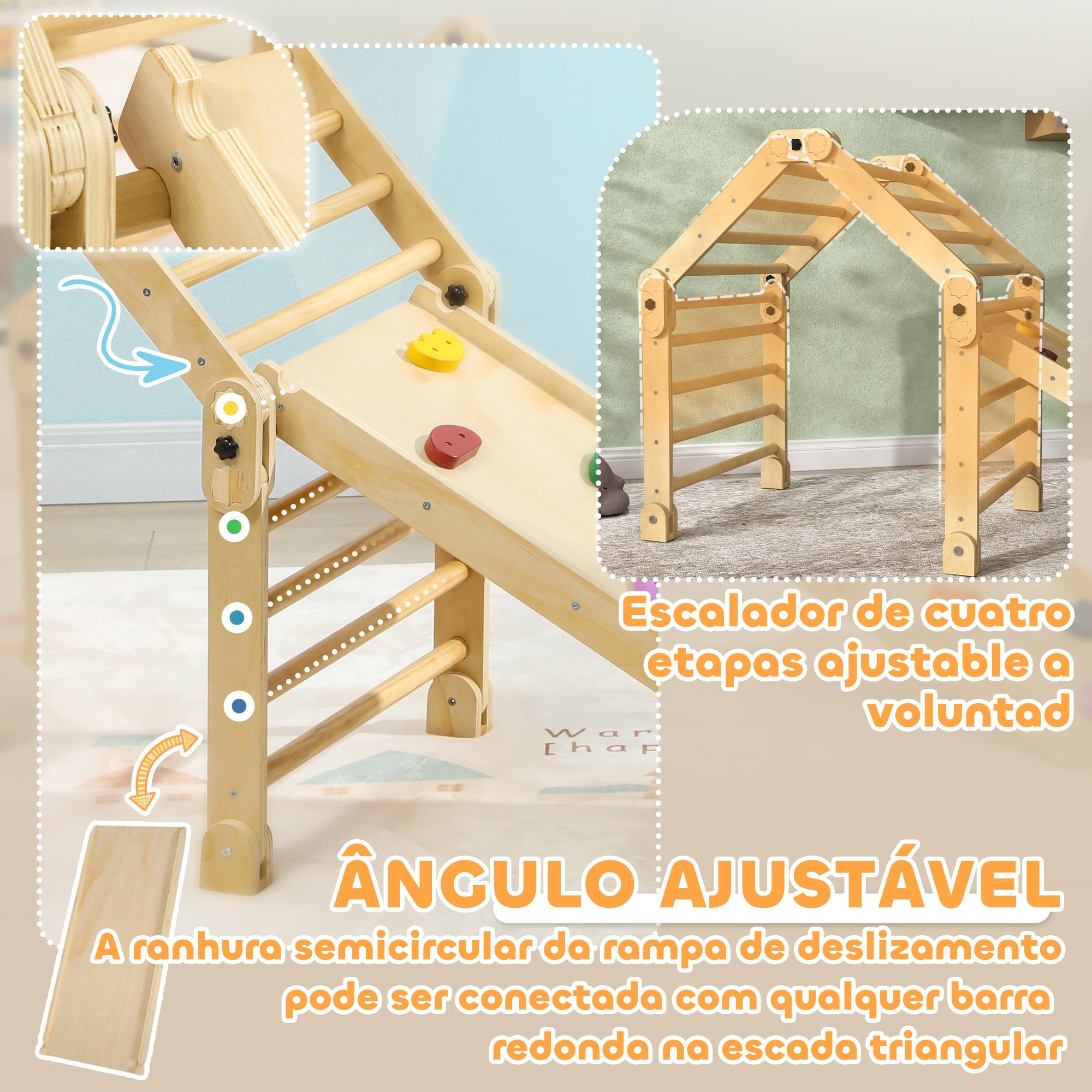 Estrutura de Escalada Dobrável Multicor 175x70x89 cm para Crianças de 18-48 Meses