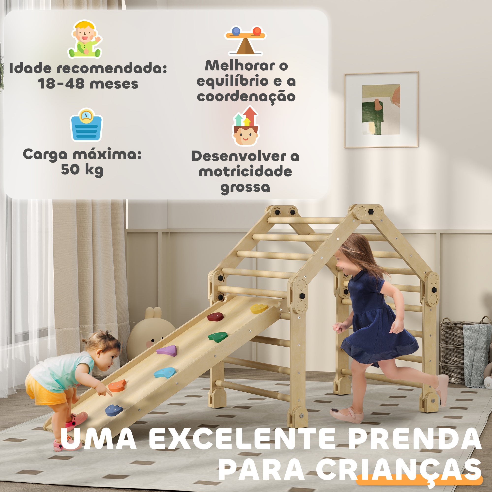 Estrutura de Escalada Dobrável Multicor 175x70x89 cm para Crianças de 18-48 Meses