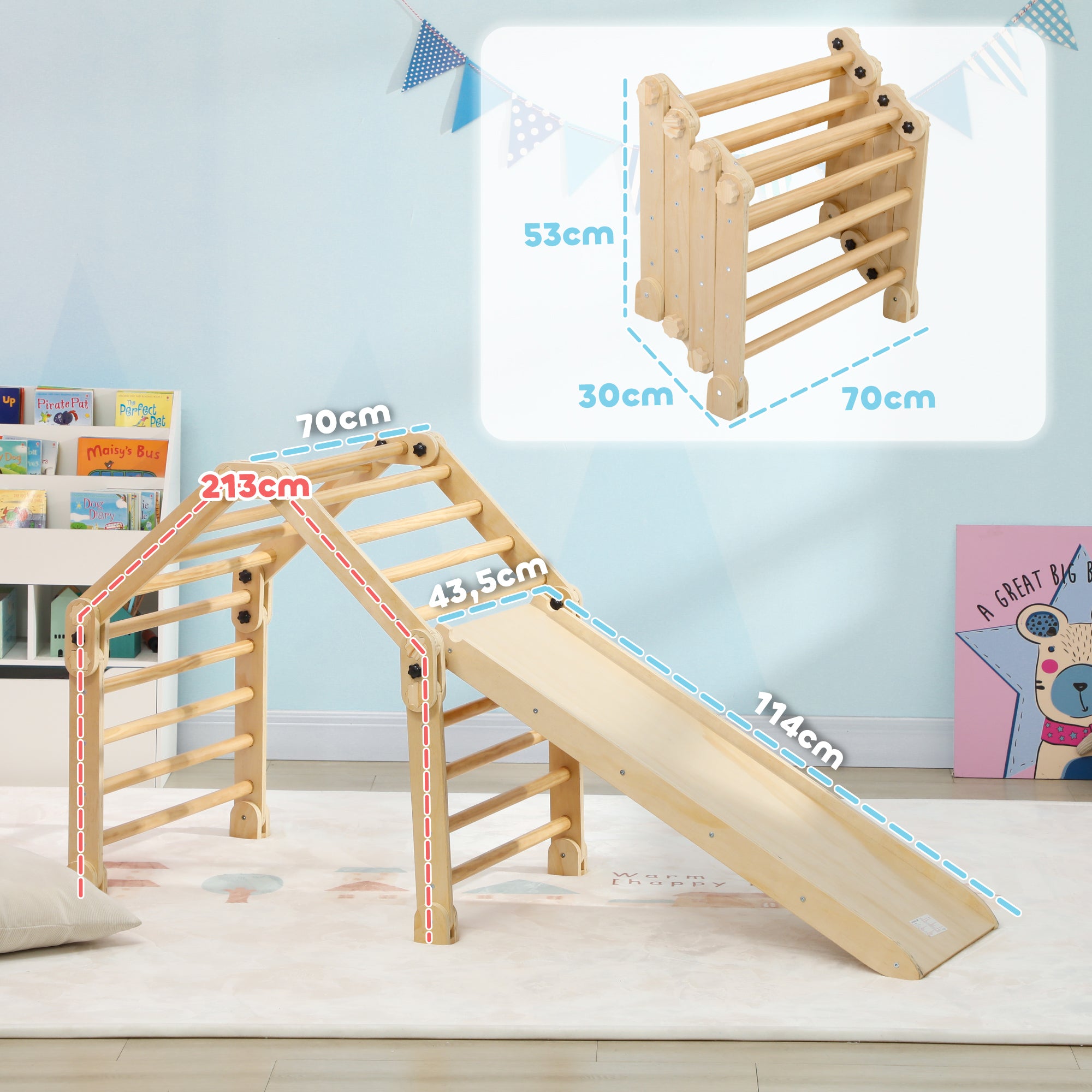 Estrutura de Escalada Dobrável Multicor 175x70x89 cm para Crianças de 18-48 Meses
