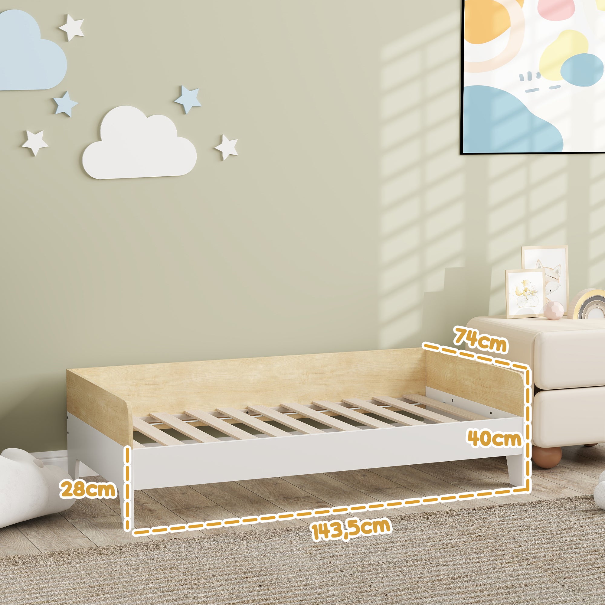 Cama para Crianças Branca e de Madeira 143,5x74x40 cm