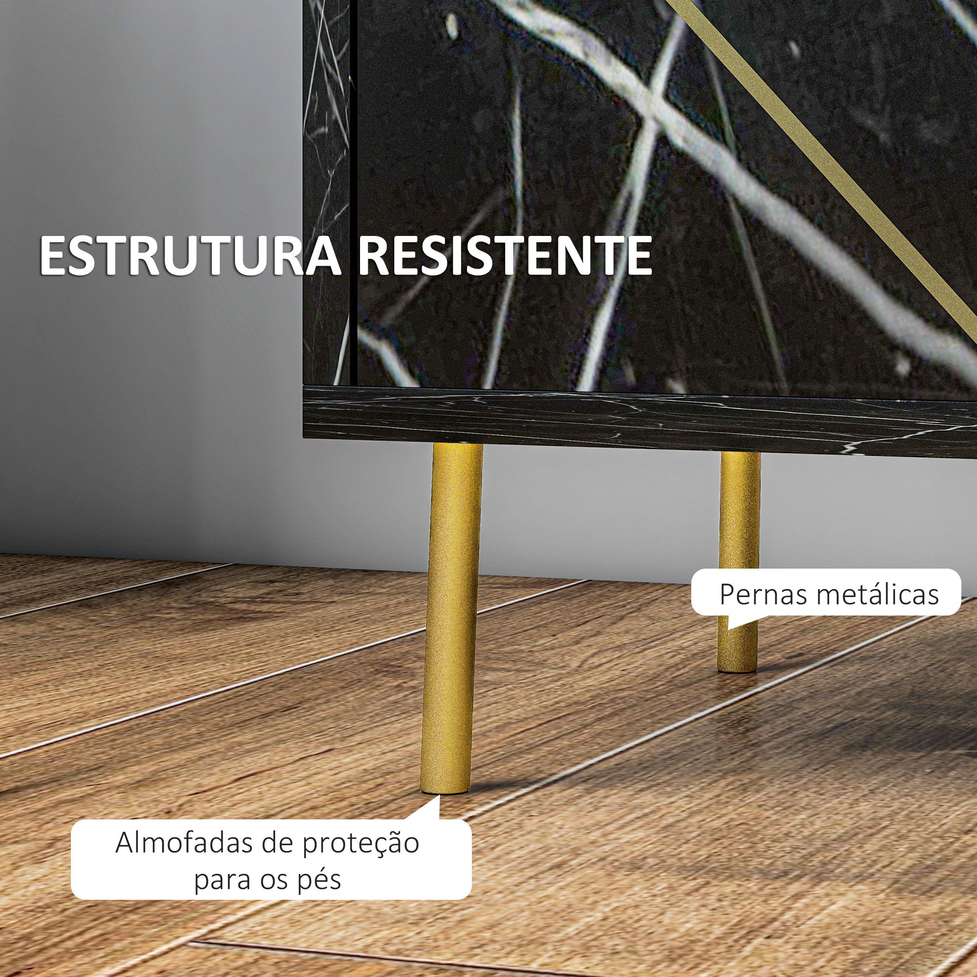 Mesinha de Cabeceira Moderna com Efeito Mármore 39x30x50 cm - Preto