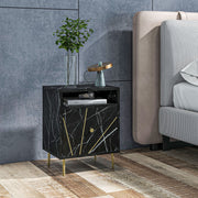 Mesinha de Cabeceira Moderna – 39x30x50 cm – Preto – Melamina de madeira e metal