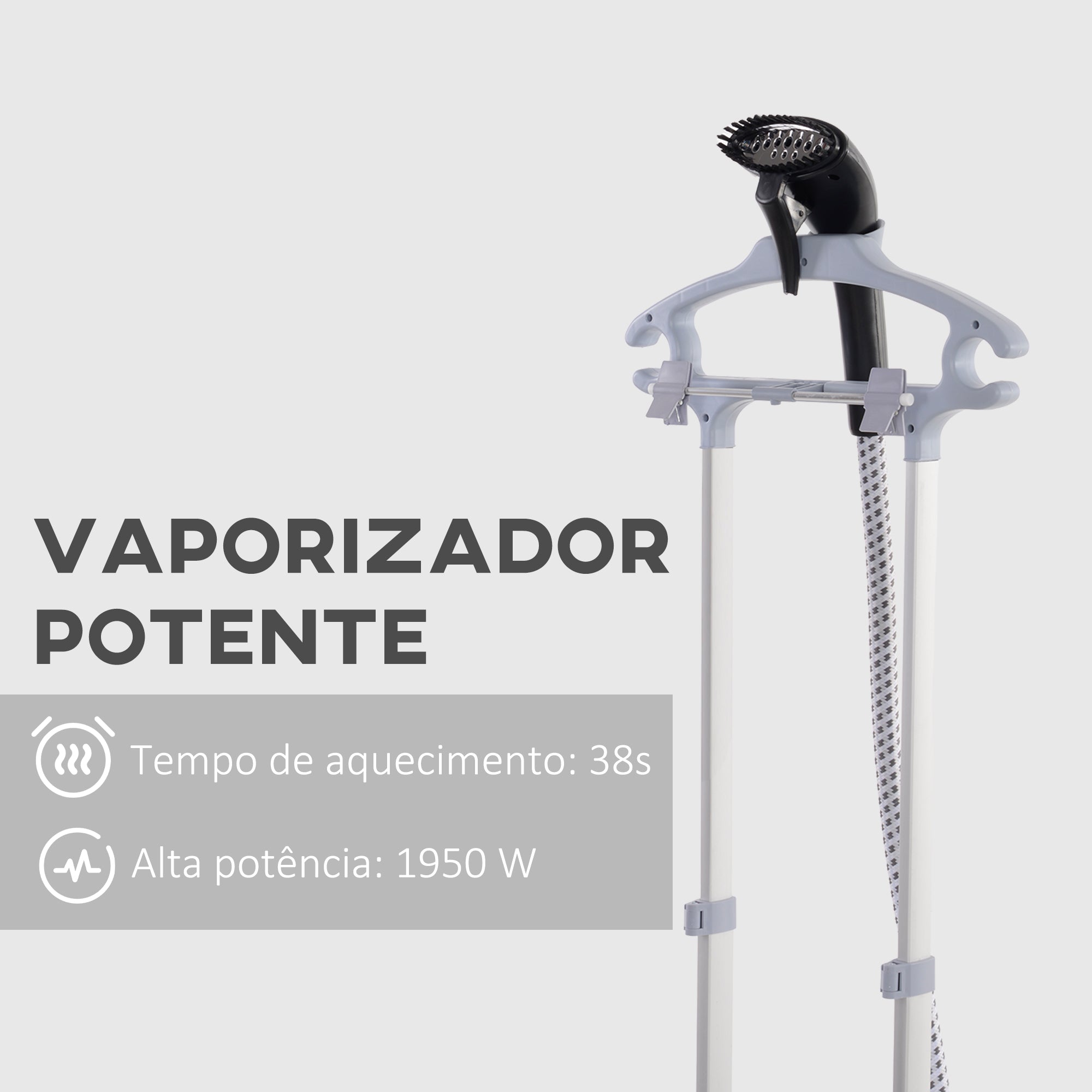 Ferro de Engomar a Vapor – 35x25x47-118,5 cm – Preto e Cinza – Plástico ABS e PP