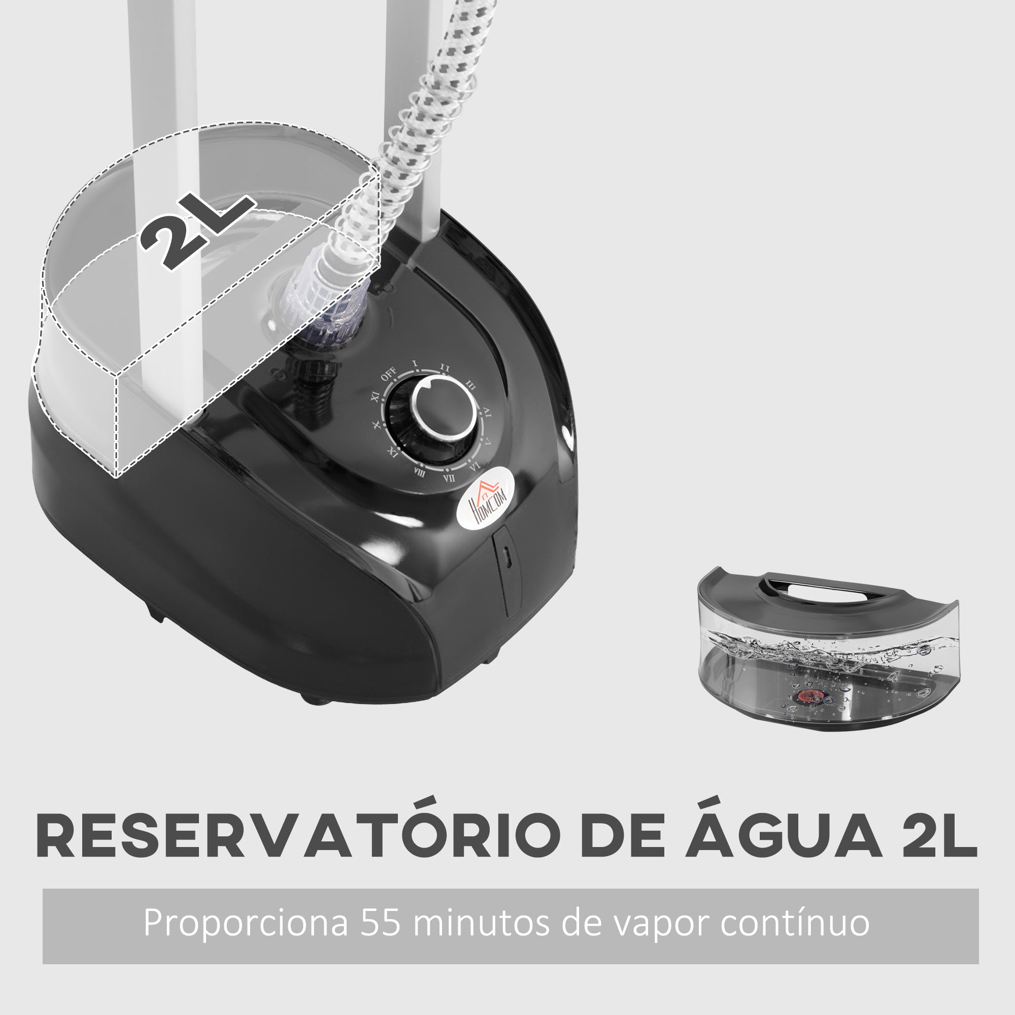 Ferro de Engomar a Vapor – 35x25x47-118,5 cm – Preto e Cinza – Plástico ABS e PP