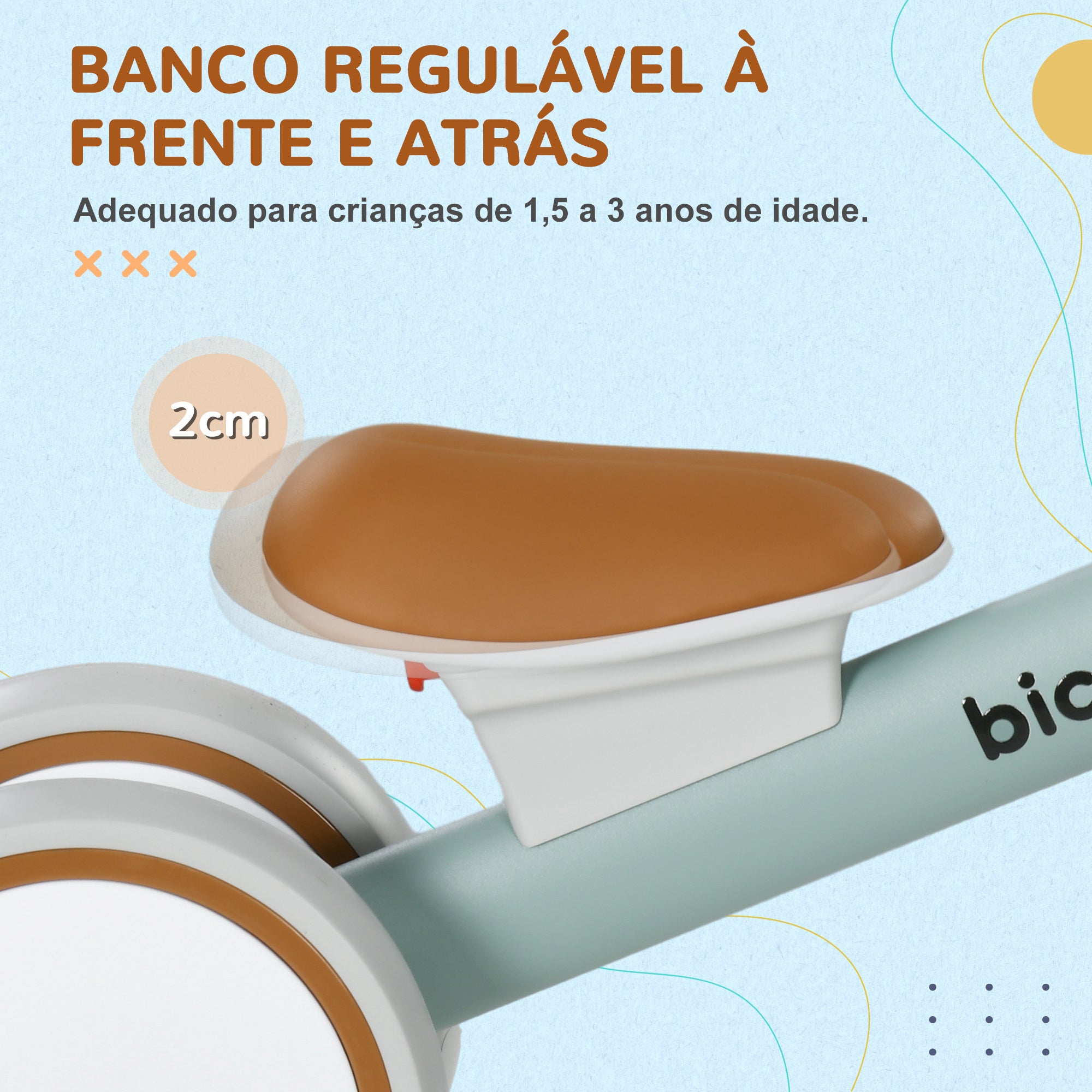 Bicicleta de Equilíbrio Verde para Crianças de 1 a 3 Anos - 56x27x39 cm