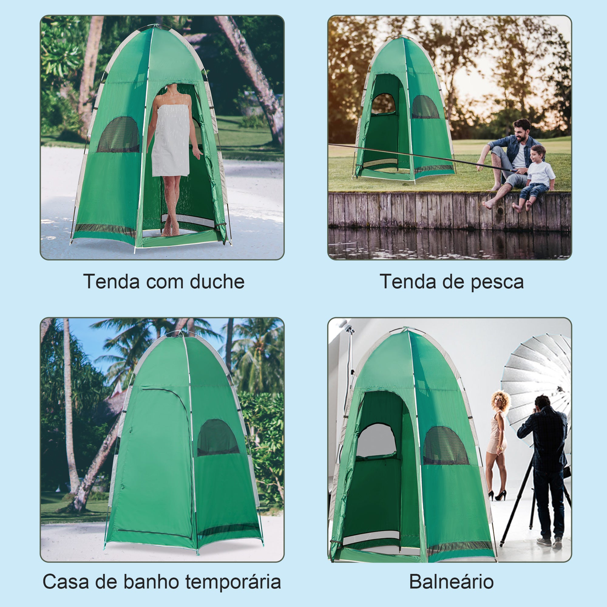 Tenda de Duche Portátil Verde 122x122x213 cm - Espaço Privado e Funcional