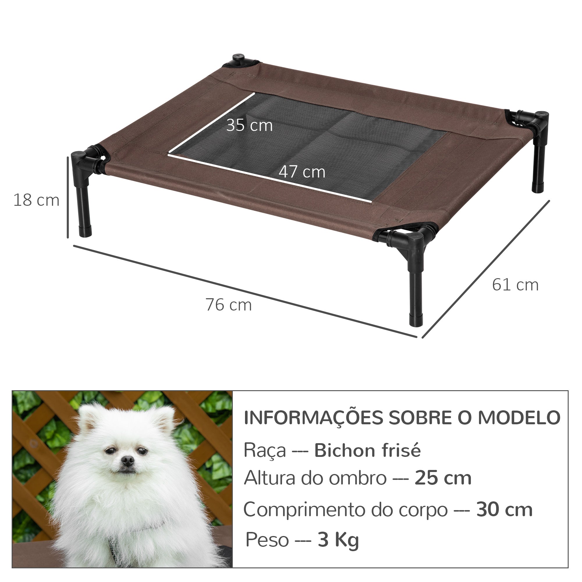Cama para Animais de Estimação – 76x61x18cm – Marrom – Metal e Tecido Oxford