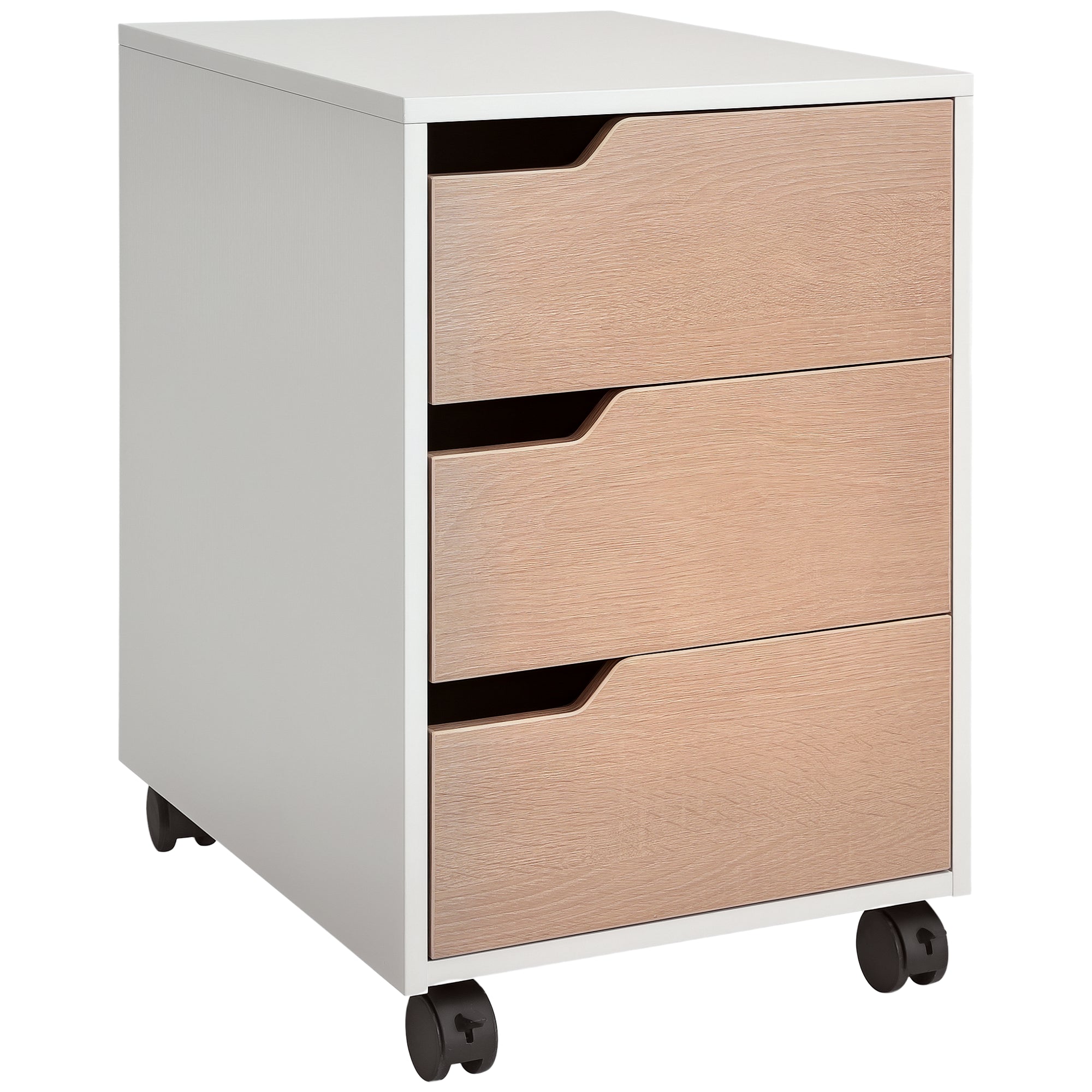 Bloco de Gavetas com 3 Gavetas e 4 Rodas 40x50x57,5 cm - Madeira e Branco