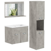 Conjunto de Móveis para Casa de Banho Cinzento 30x30x131.5 cm - Espelho, Móvel com Lavatório e Coluna