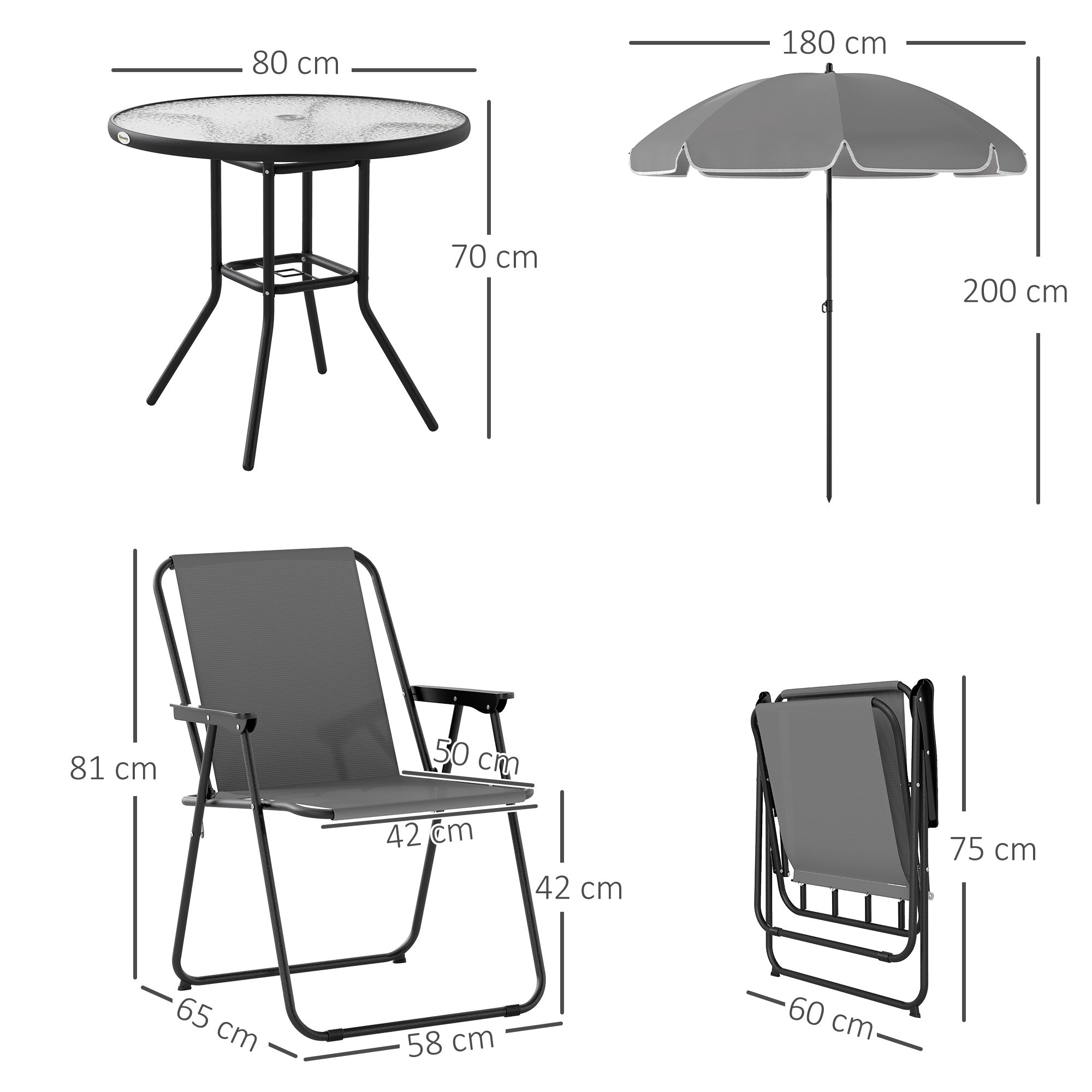 Conjunto de Mesa e Cadeiras de Jardim 6 Peças Cinzento Ø80x70 cm