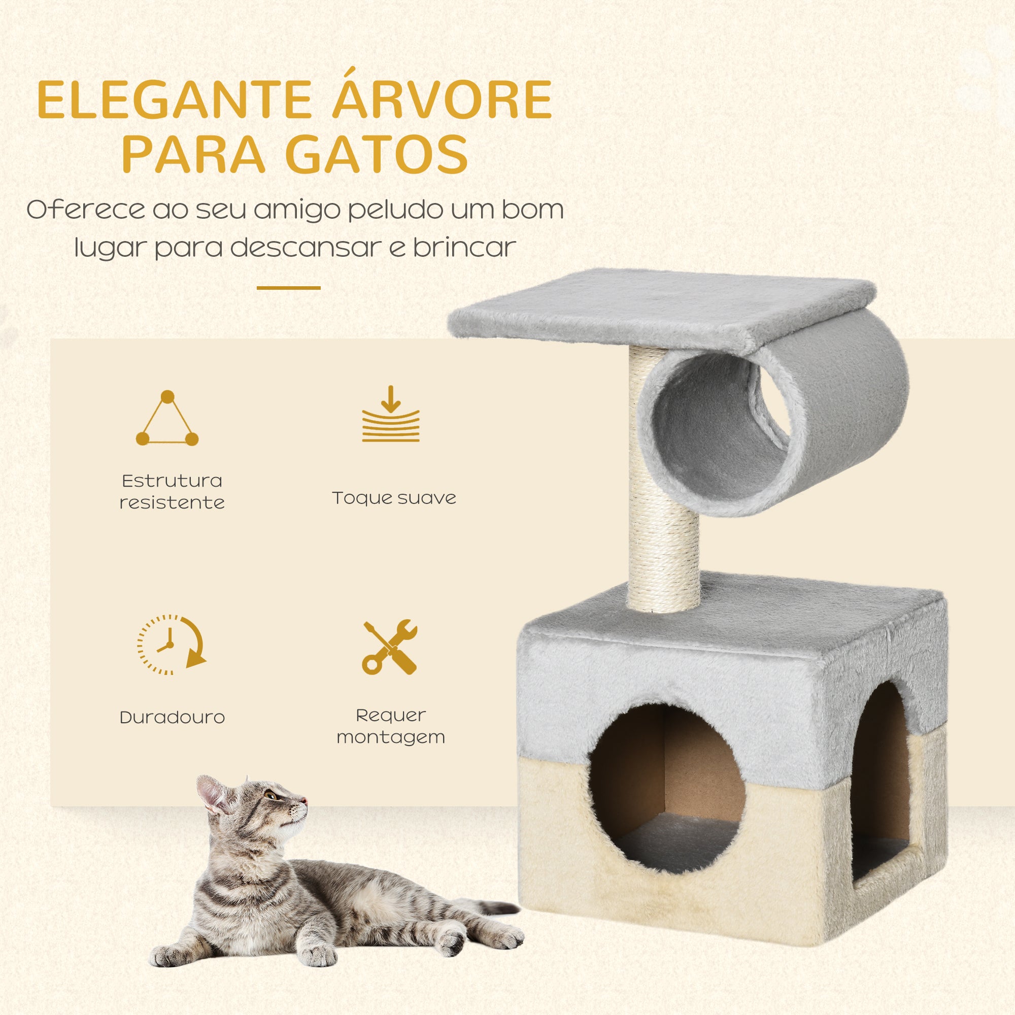 Arranhador para Gatos com Poste de Sisal 31x31x58 cm Cinza e Bege