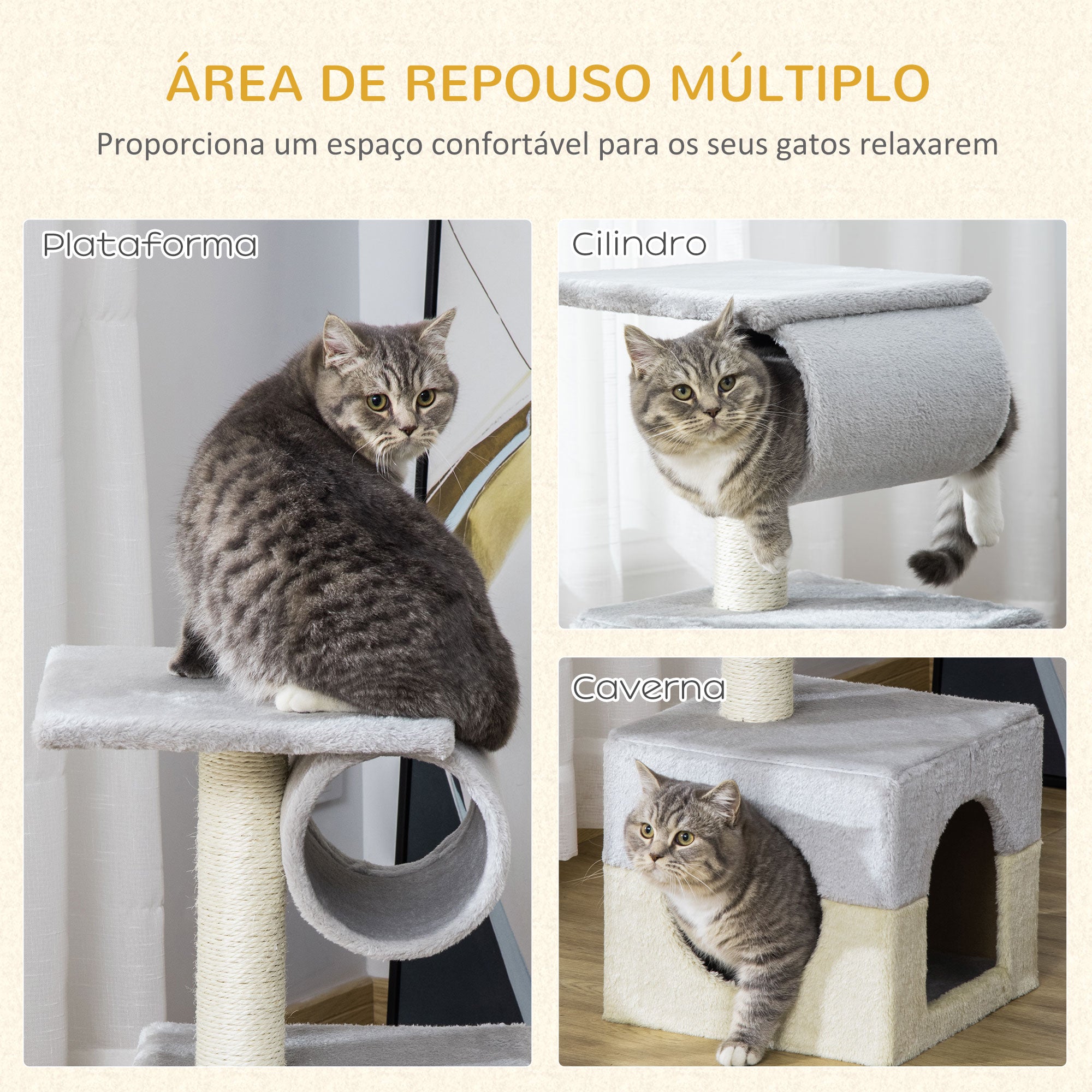 Arranhador para Gatos com Poste de Sisal 31x31x58 cm Cinza e Bege
