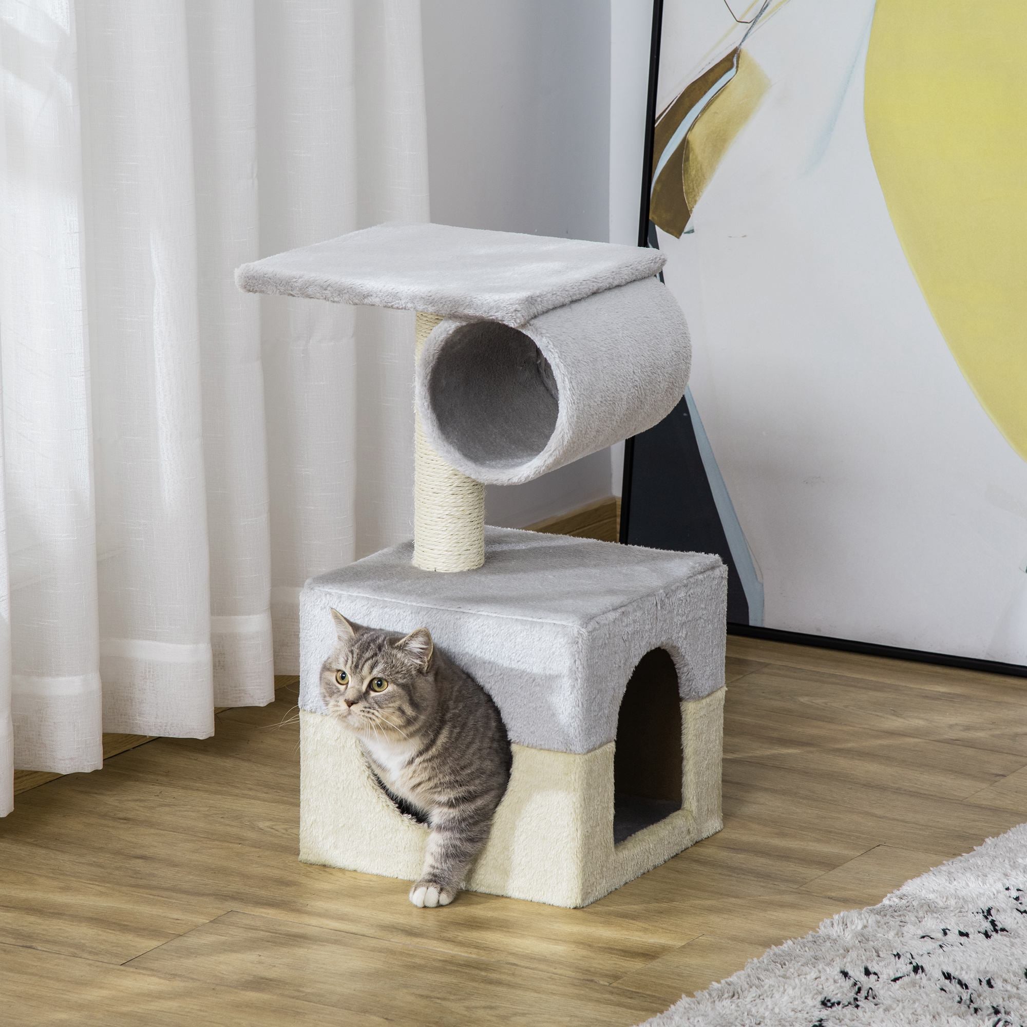 Arranhador para Gatos com Poste de Sisal 31x31x58 cm Cinza e Bege