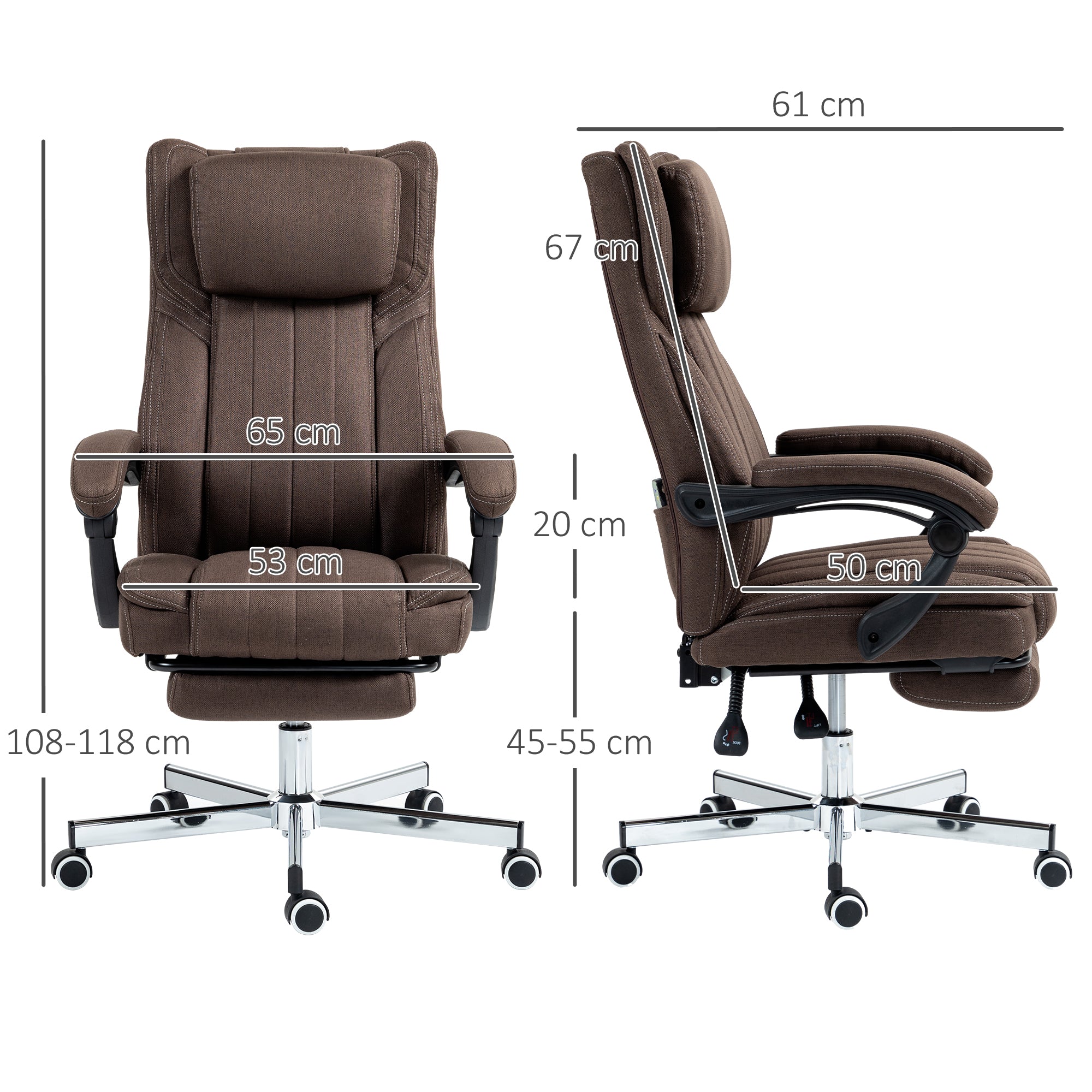 Cadeira de Escritório com Massagem por Vibração 6 Pontos Marrom Escuro 65x61x101-113 cm