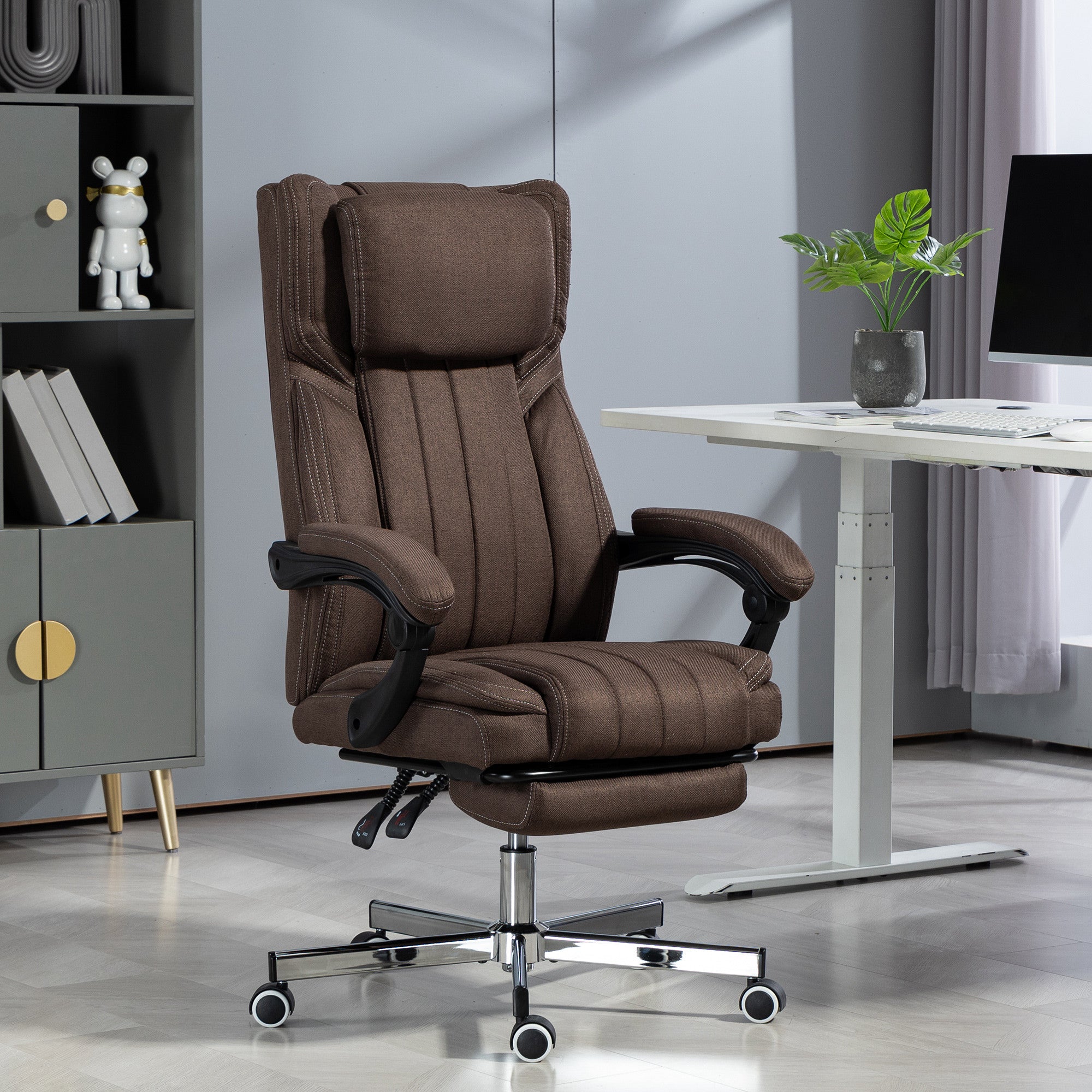 Cadeira de Escritório com Massagem por Vibração 6 Pontos Marrom Escuro 65x61x101-113 cm