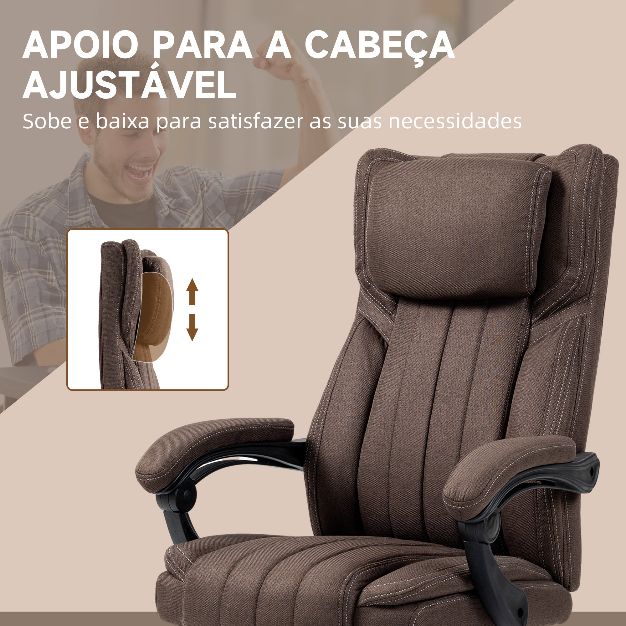 Cadeira de Escritório com Massagem por Vibração 6 Pontos Marrom Escuro 65x61x101-113 cm