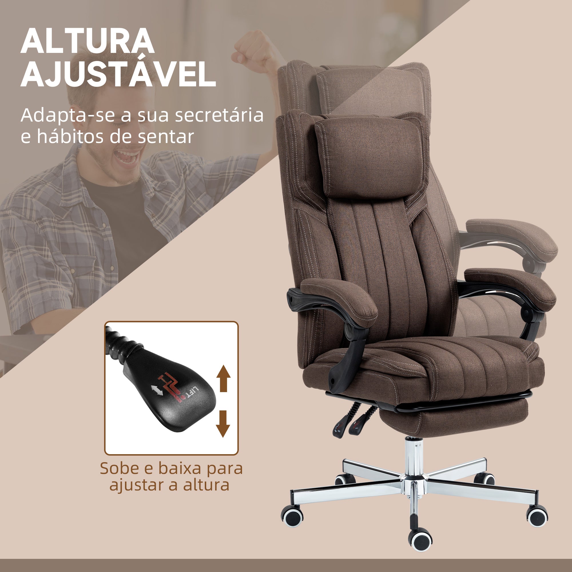Cadeira de Escritório com Massagem por Vibração 6 Pontos Marrom Escuro 65x61x101-113 cm