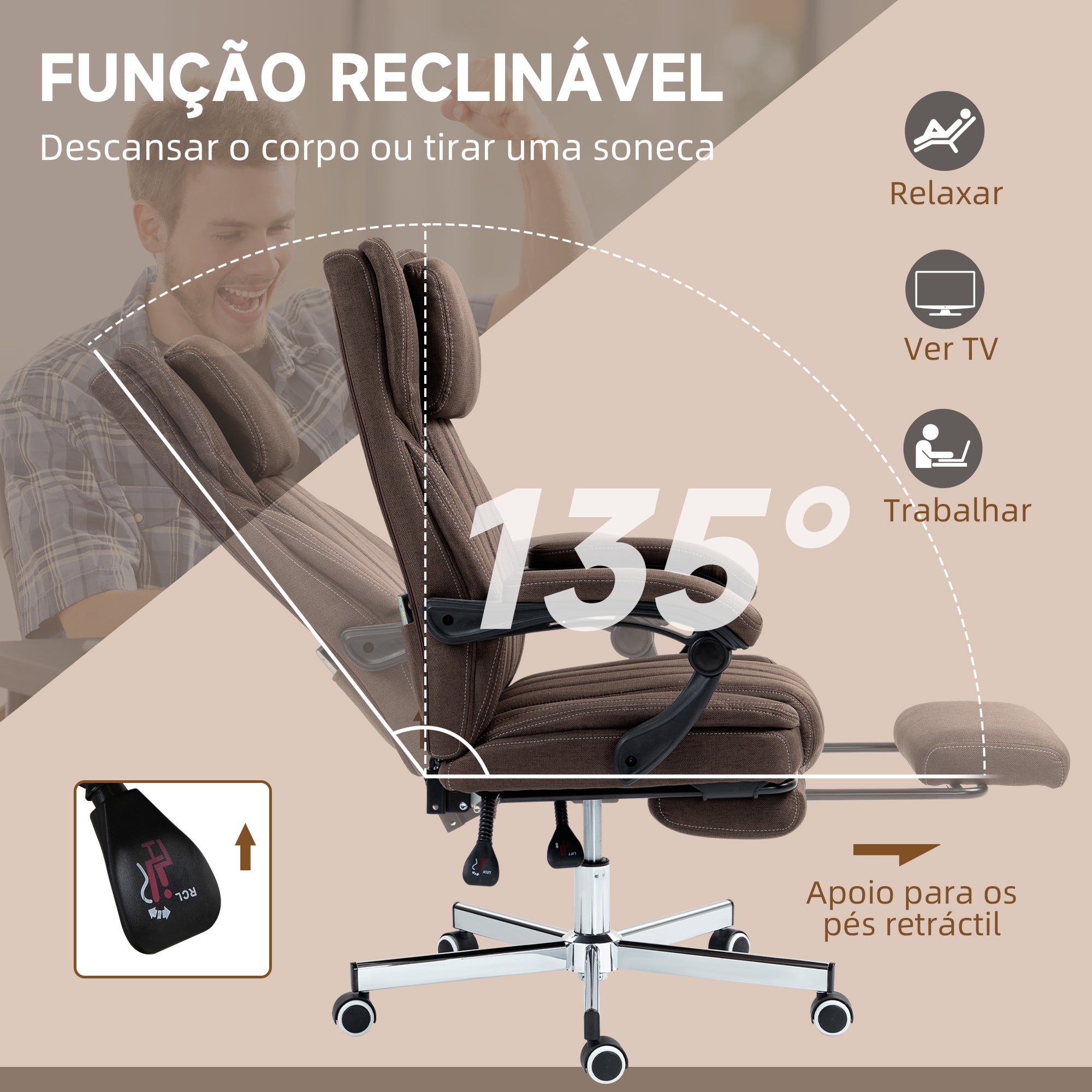 Cadeira de Escritório com Massagem por Vibração 6 Pontos Marrom Escuro 65x61x101-113 cm