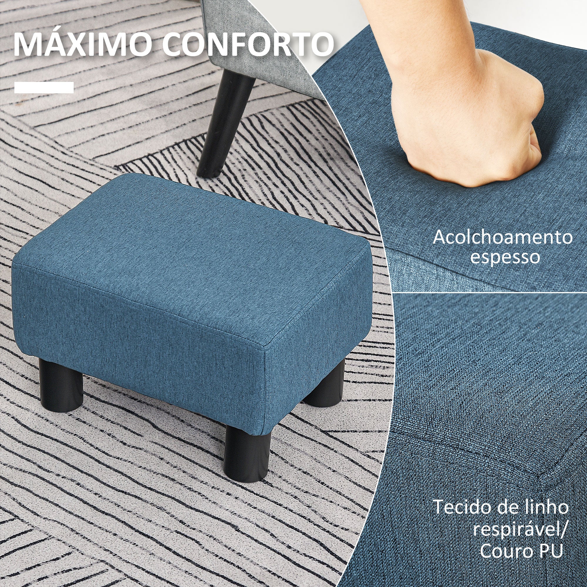 Banco Baixo em Linho Azul 40x30x24 cm