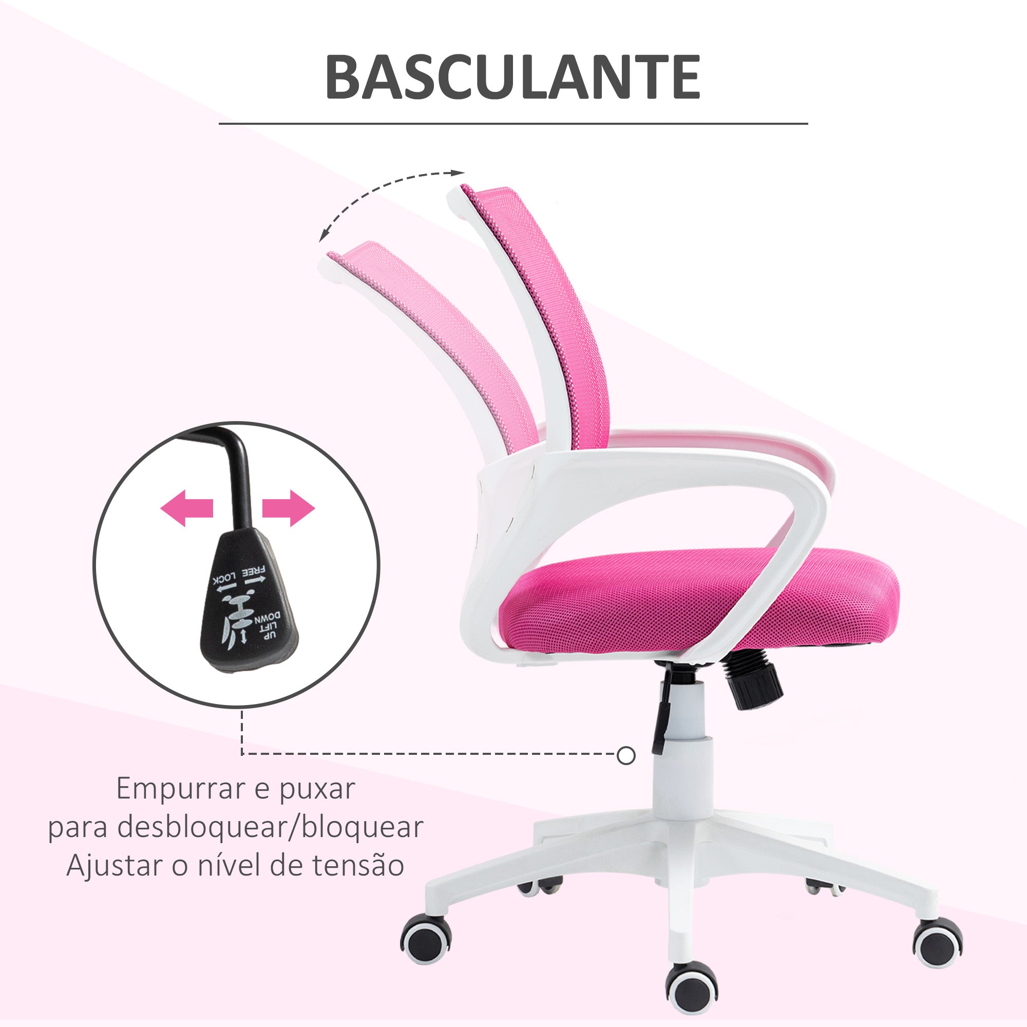 Cadeira de Escritório de Malha Rosa 57x55x89-109 cm