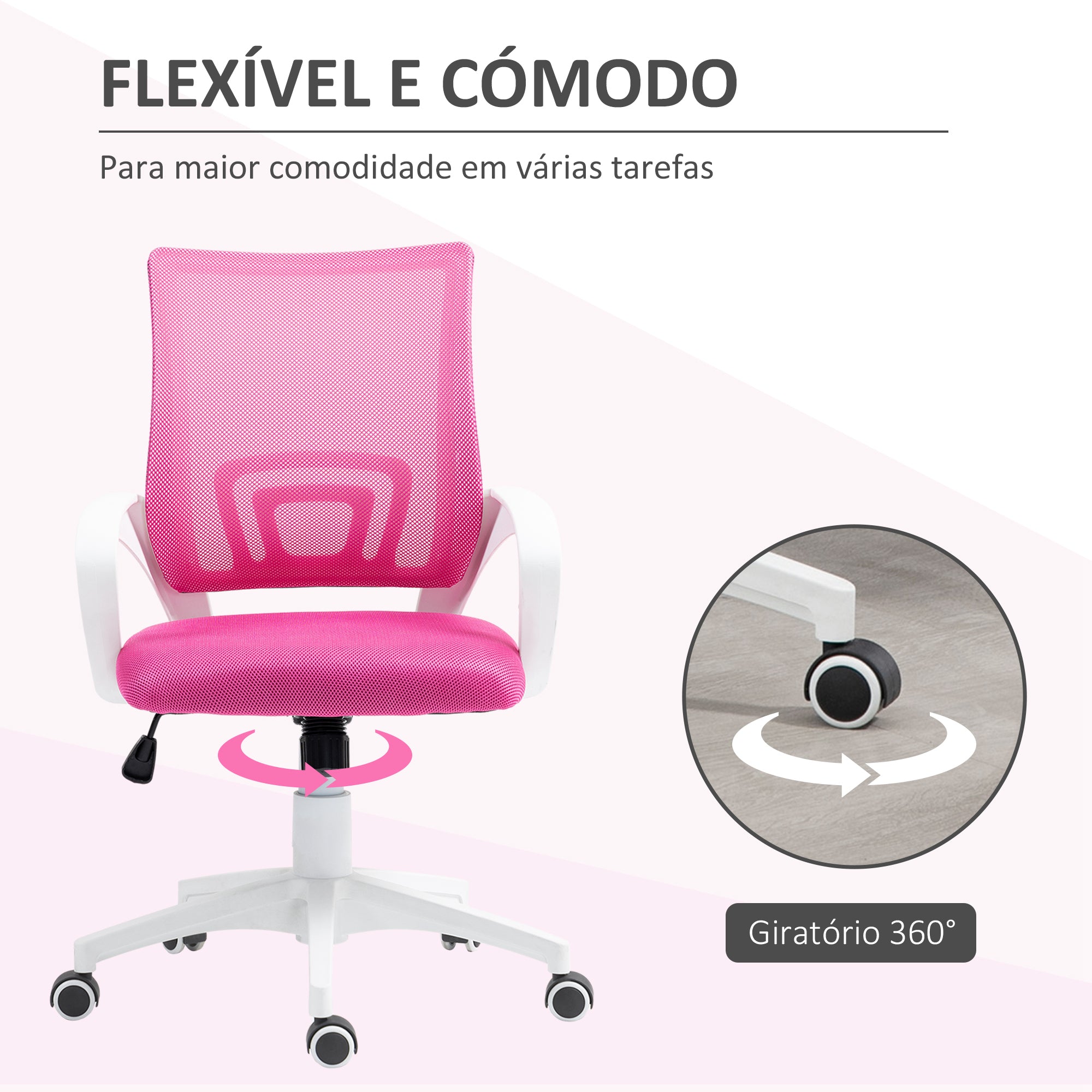 Cadeira de Escritório de Malha Rosa 57x55x89-109 cm