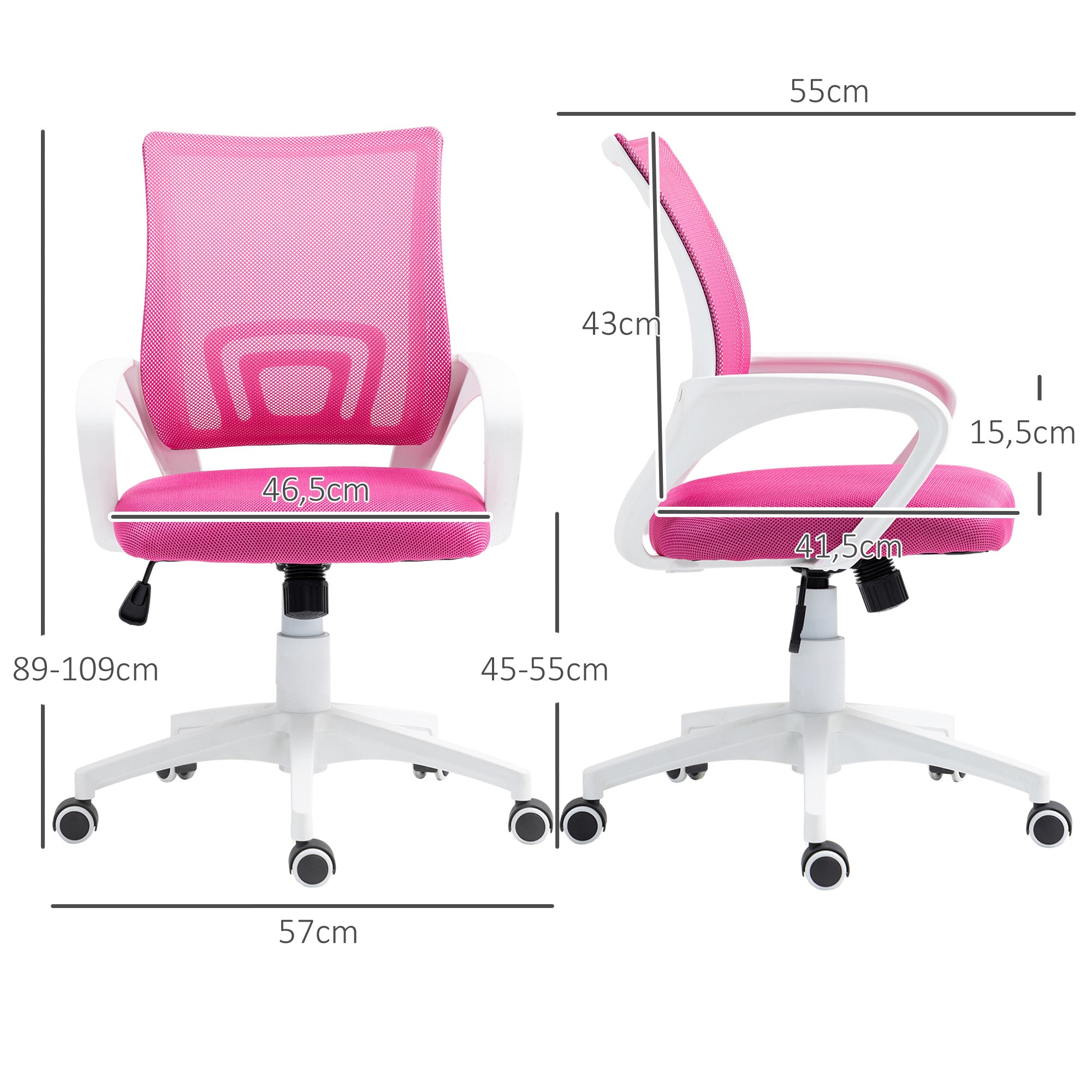 Cadeira de Escritório de Malha Rosa 57x55x89-109 cm