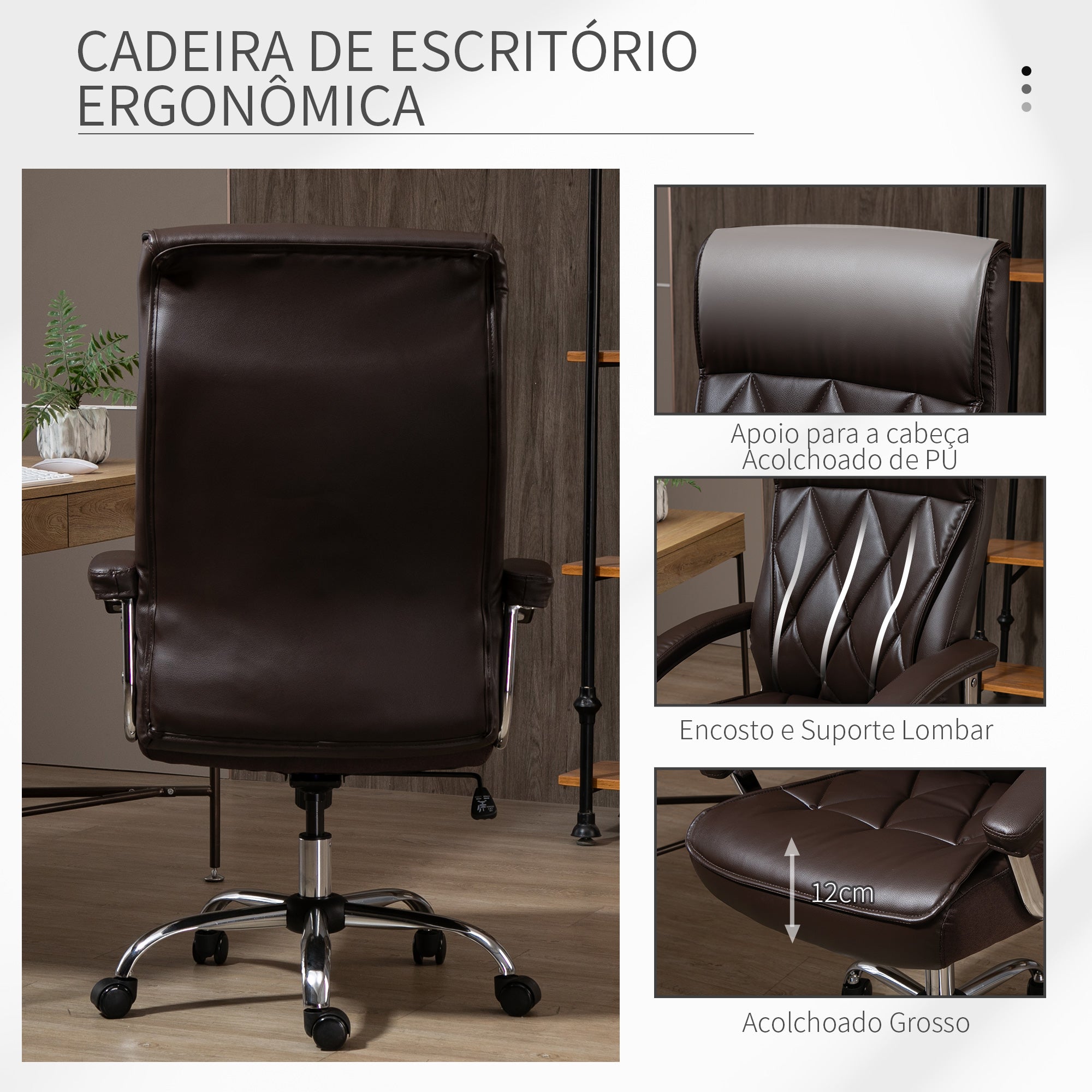 Cadeira de Escritório Ergonômica Marrom 66x69x121cm