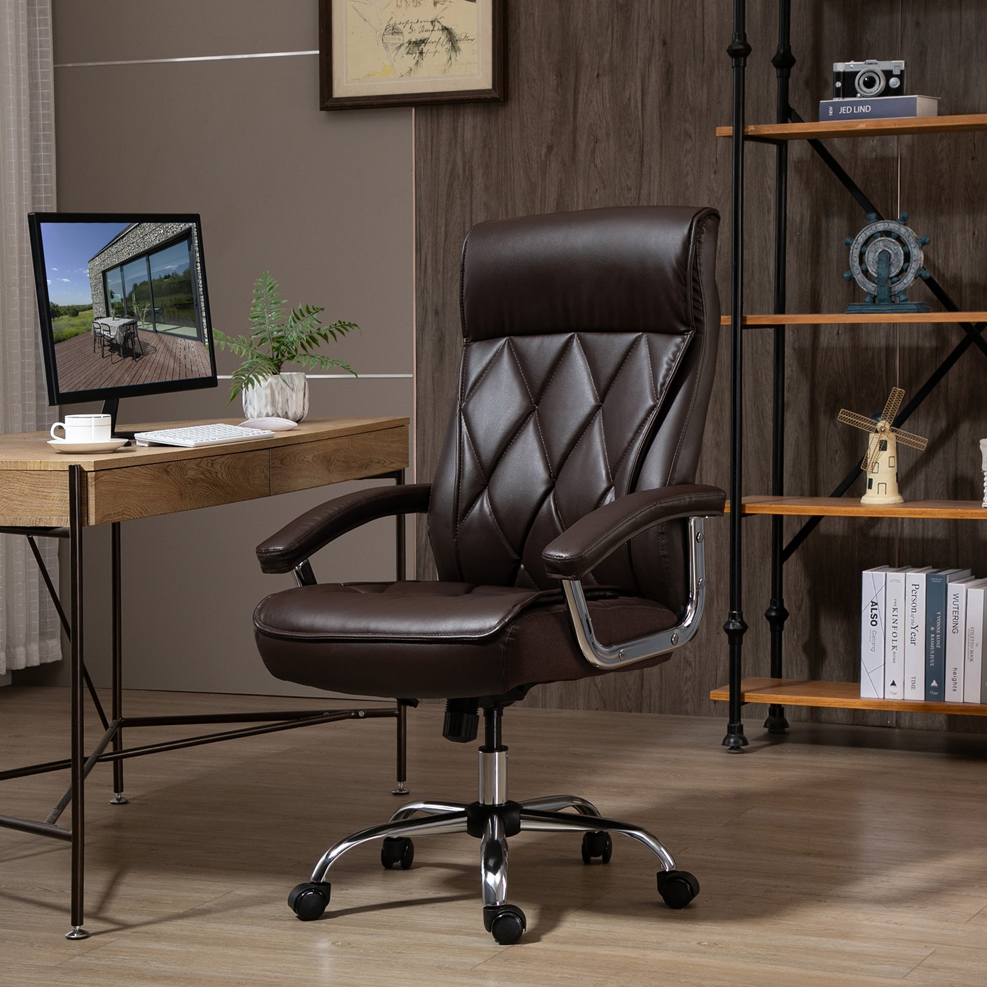 Cadeira de Escritório Ergonômica Marrom 66x69x121cm