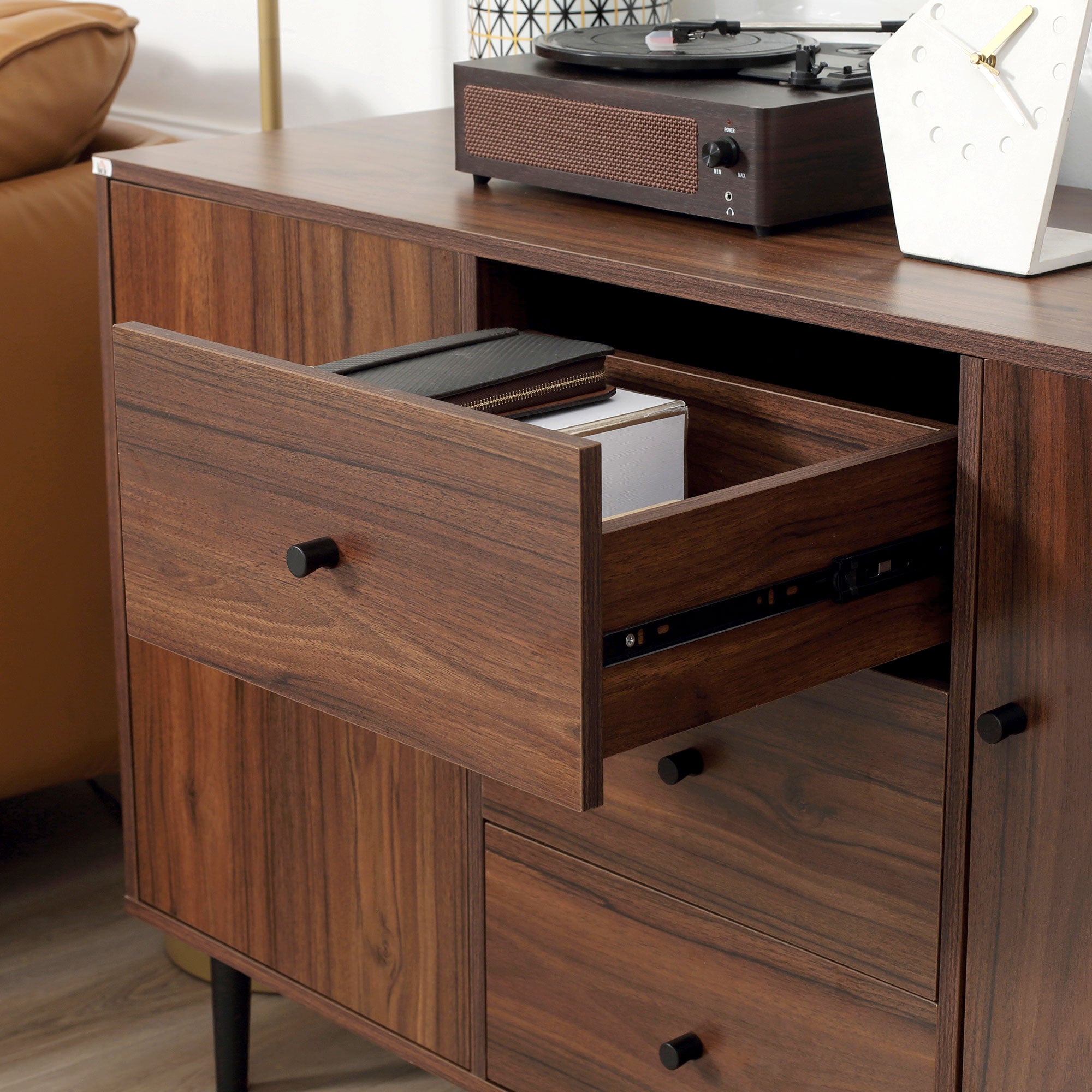 Aparador Buffet Moderno 127x40x76cm Castanho Avermelhado e Preto