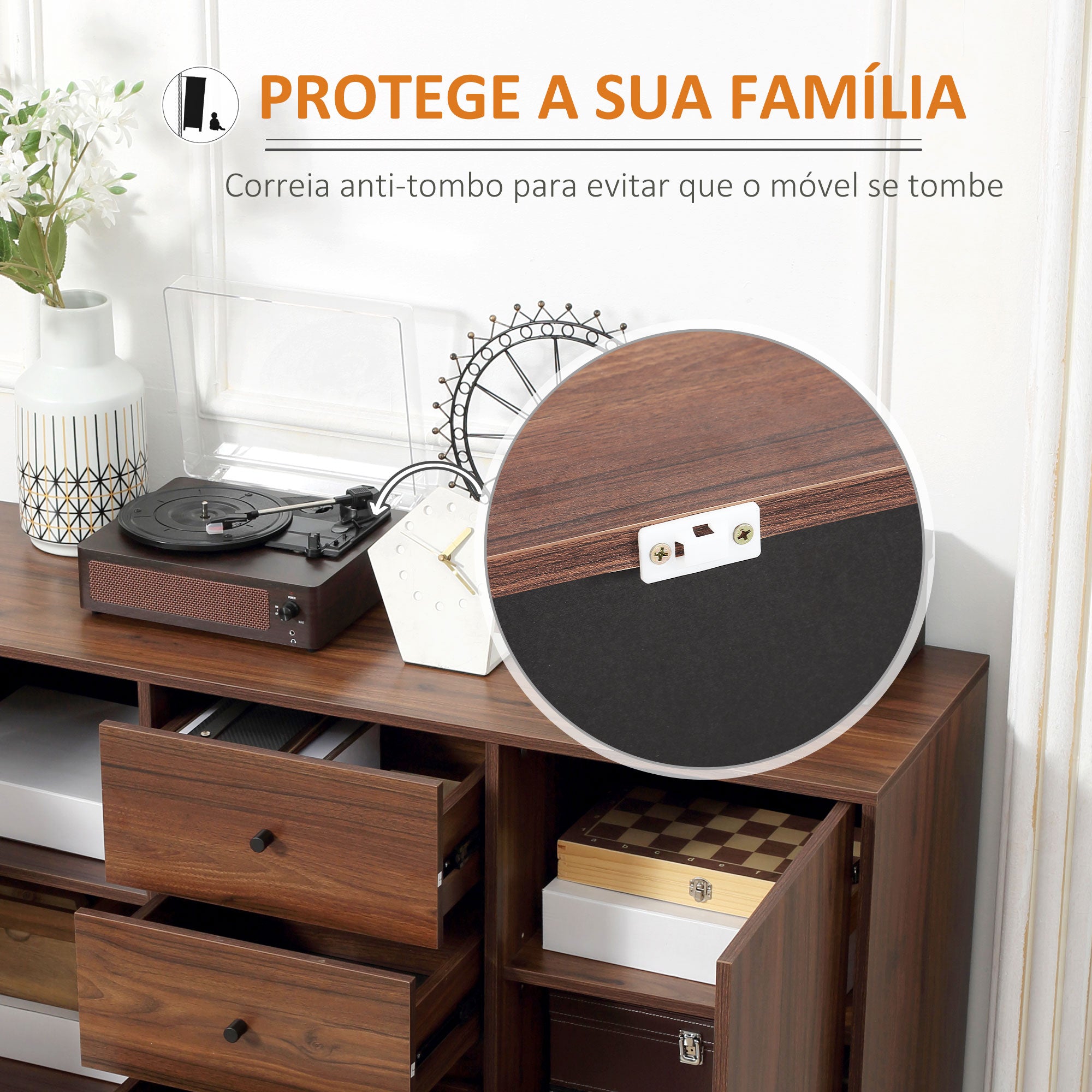 Aparador Buffet Moderno 127x40x76cm Castanho Avermelhado e Preto