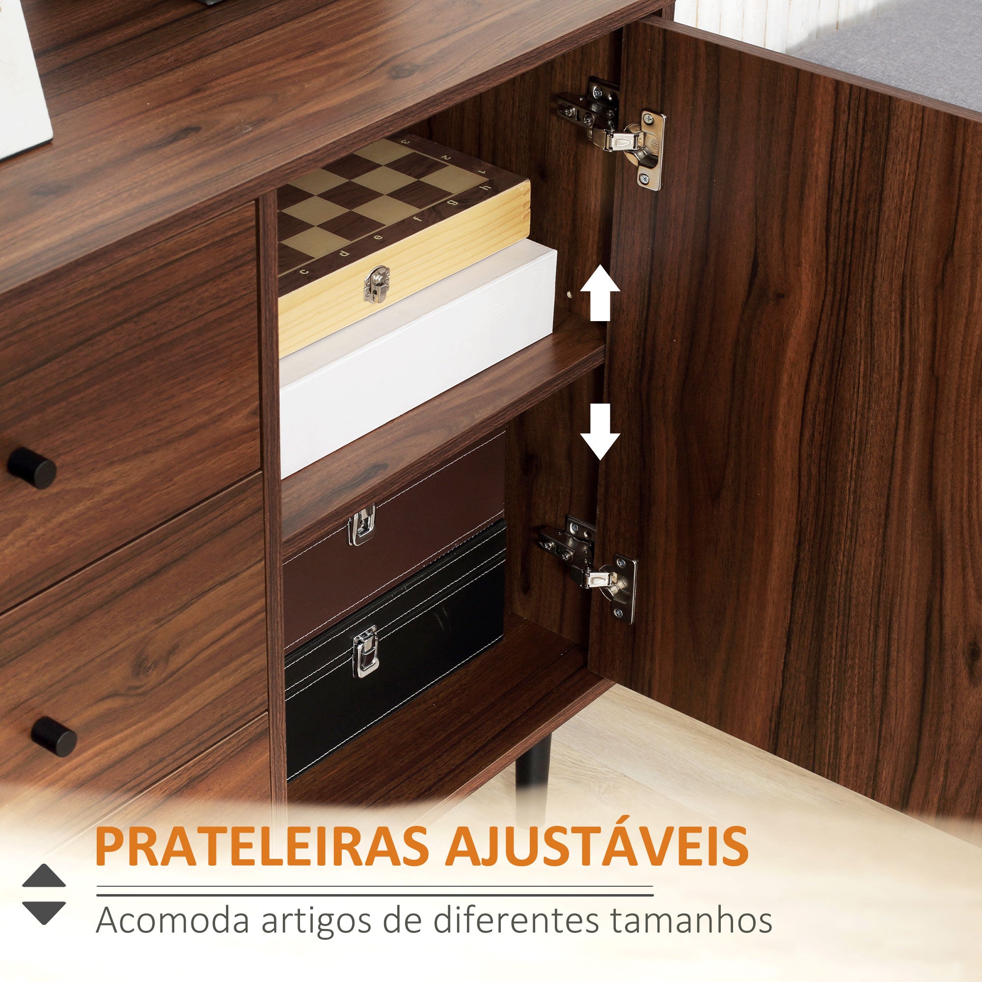 Aparador Buffet Moderno 127x40x76cm Castanho Avermelhado e Preto