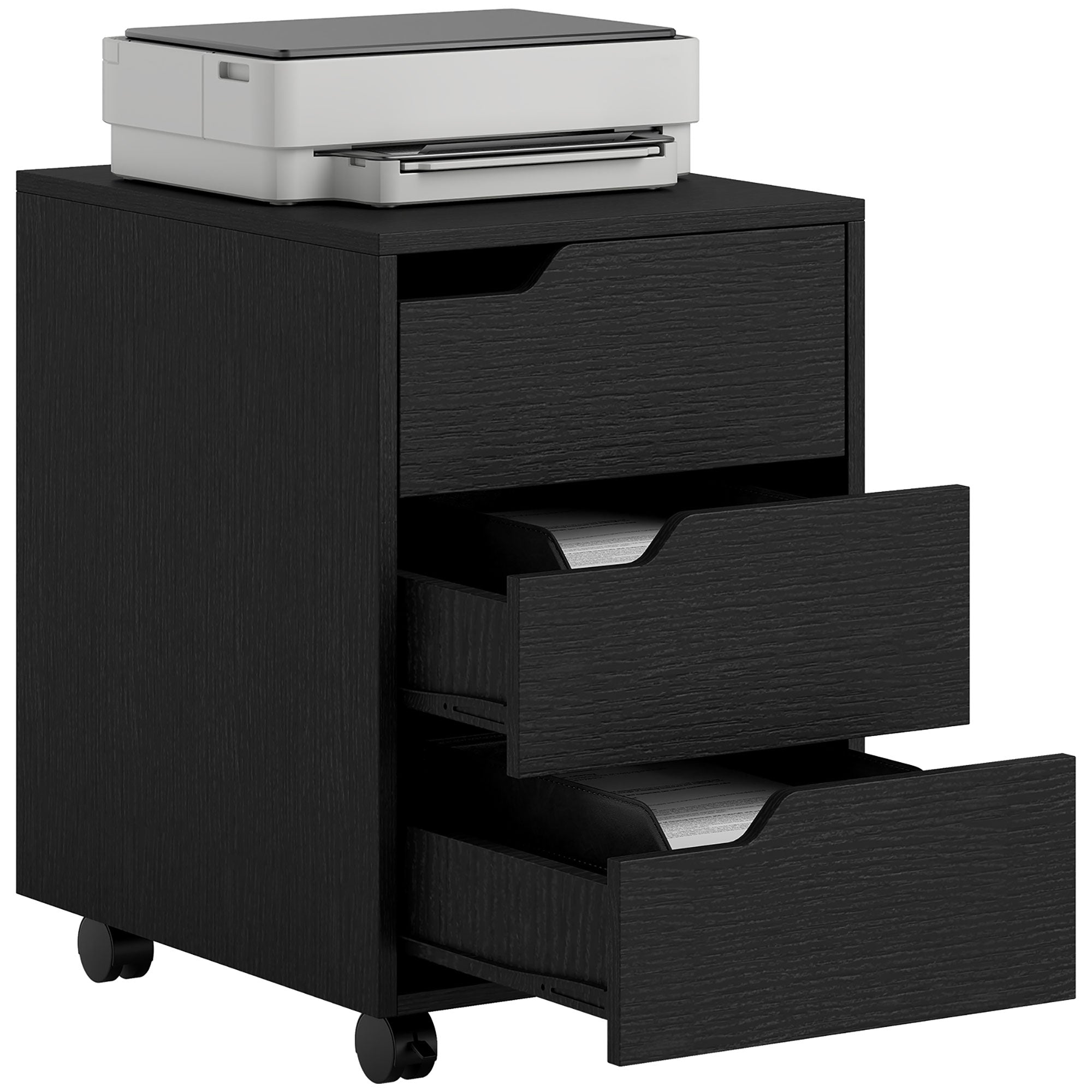 Bloco de Gavetas Móvel de Escritório com 3 Gavetas e 4 Rodas 40x50x57,5 cm - Preto