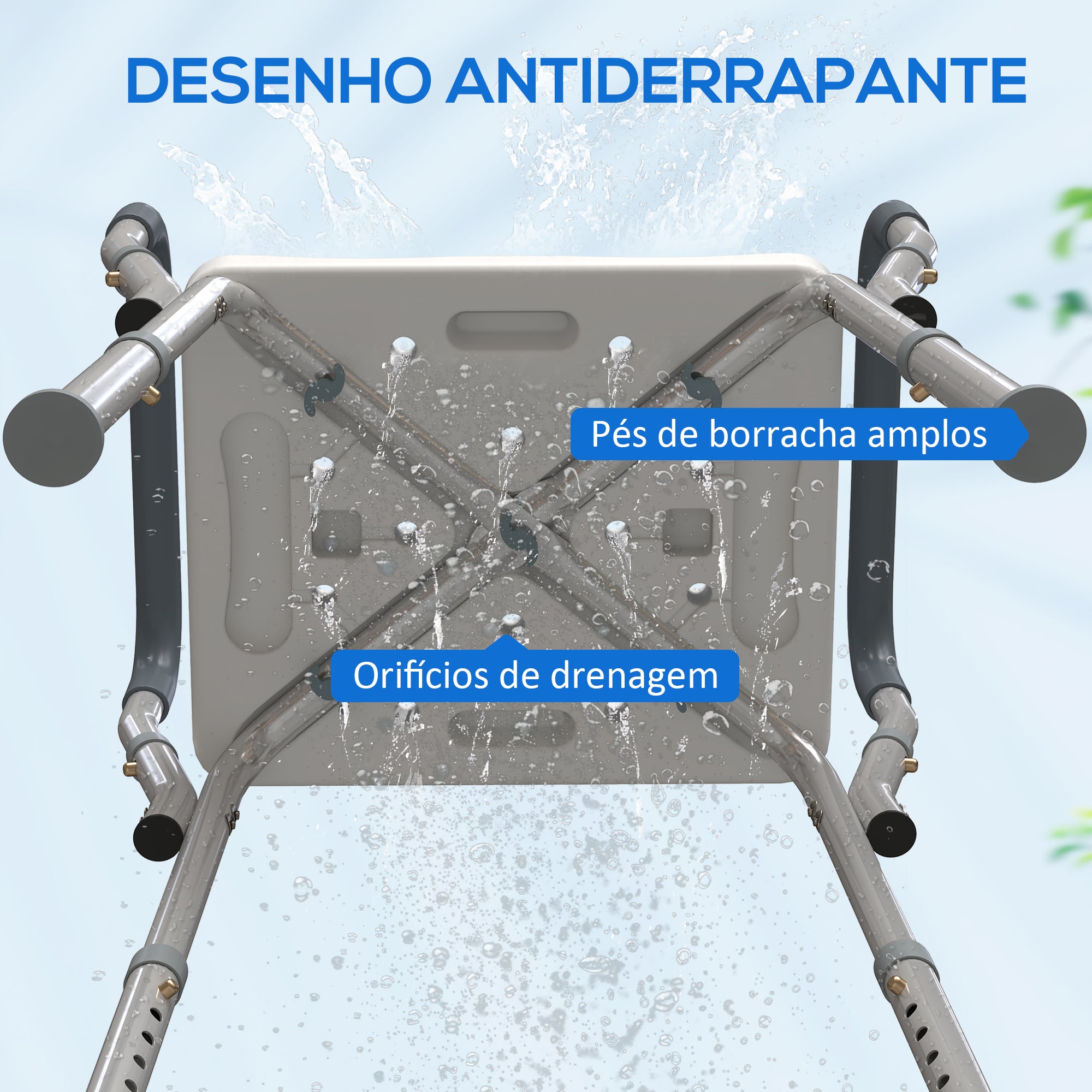 Banco de Duche para Pessoas Idosas – 52x45x57-69 cm – Cinzento – Alumínio e HDPE