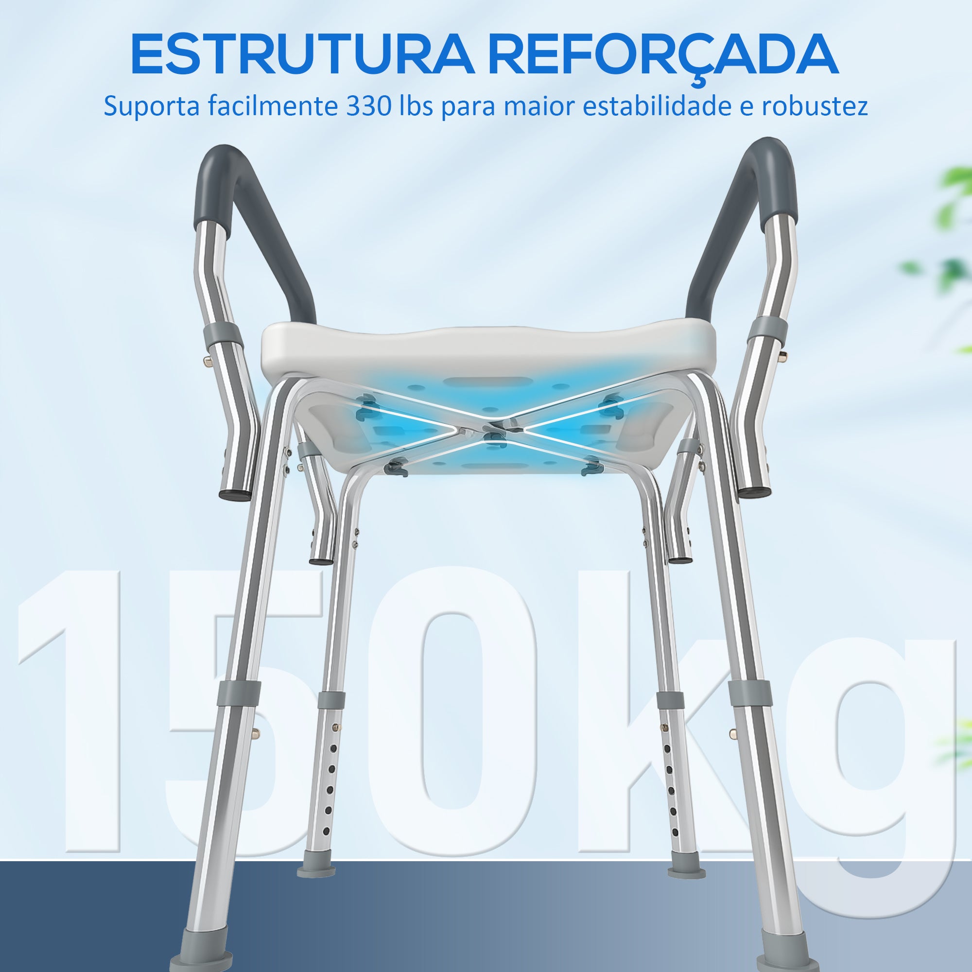 Banco de Duche para Pessoas Idosas – 52x45x57-69 cm – Cinzento – Alumínio e HDPE