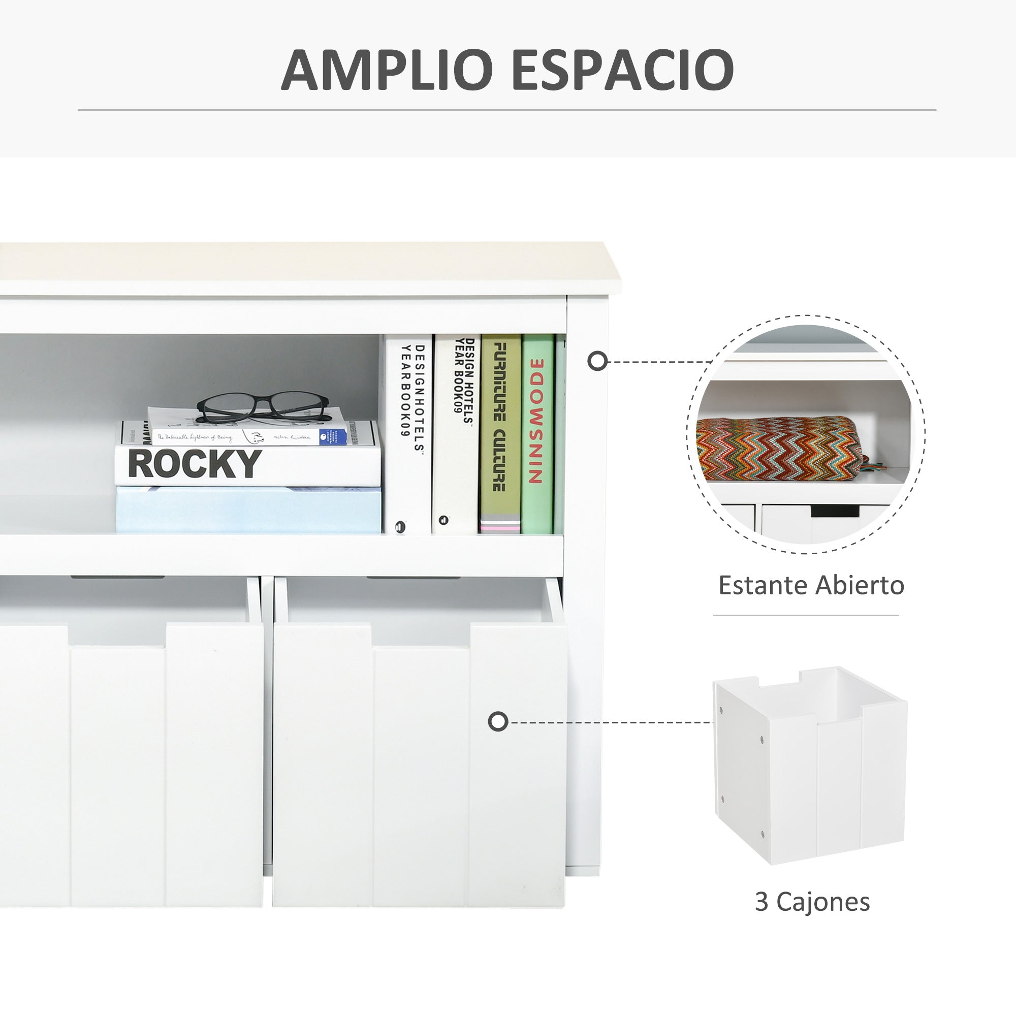 Aparador de Sala de Estar 102x33x61.5cm Branco
