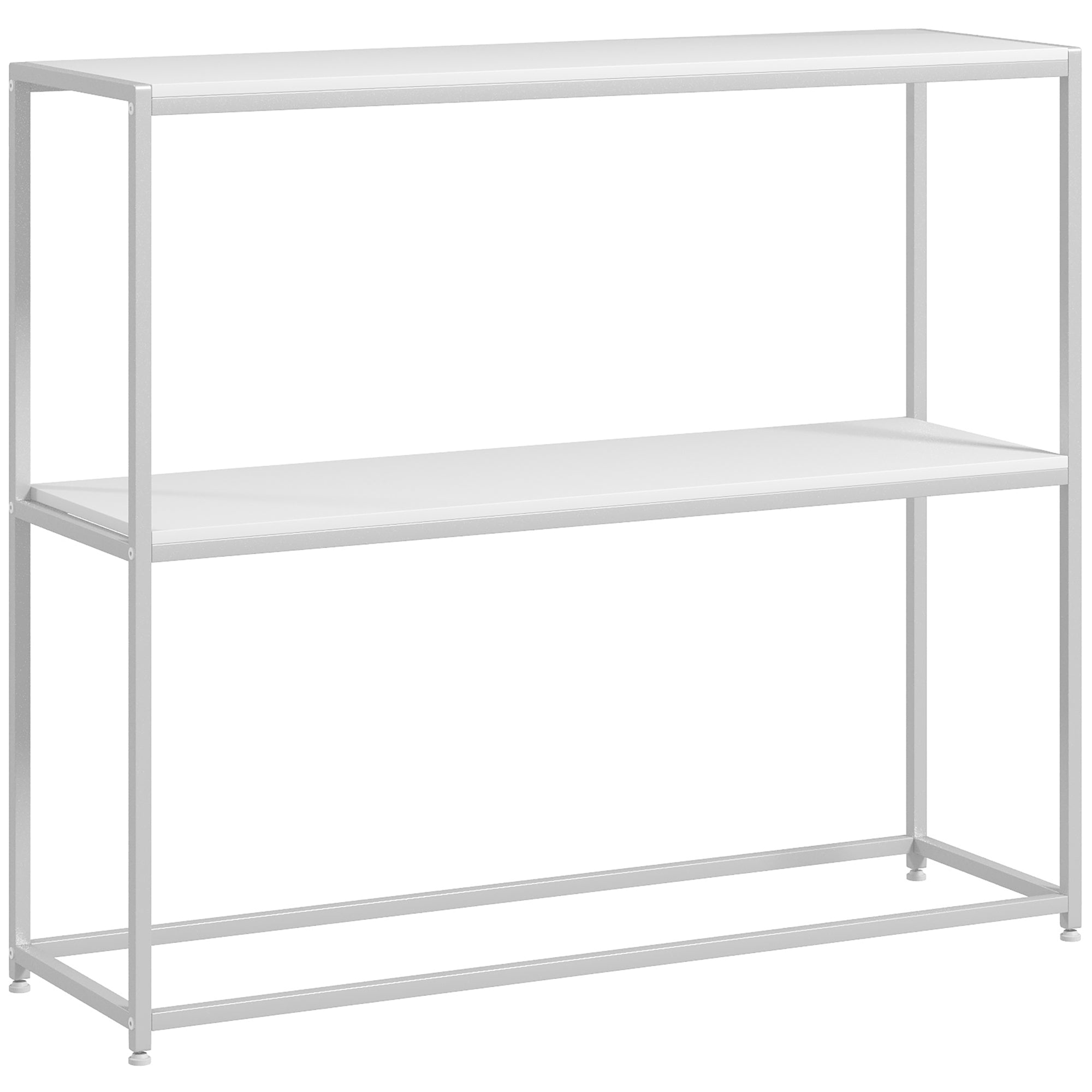 Mesa Consola de Entrada Branca 100x30x87 cm - Estante Aberto e Estrutura de Aço