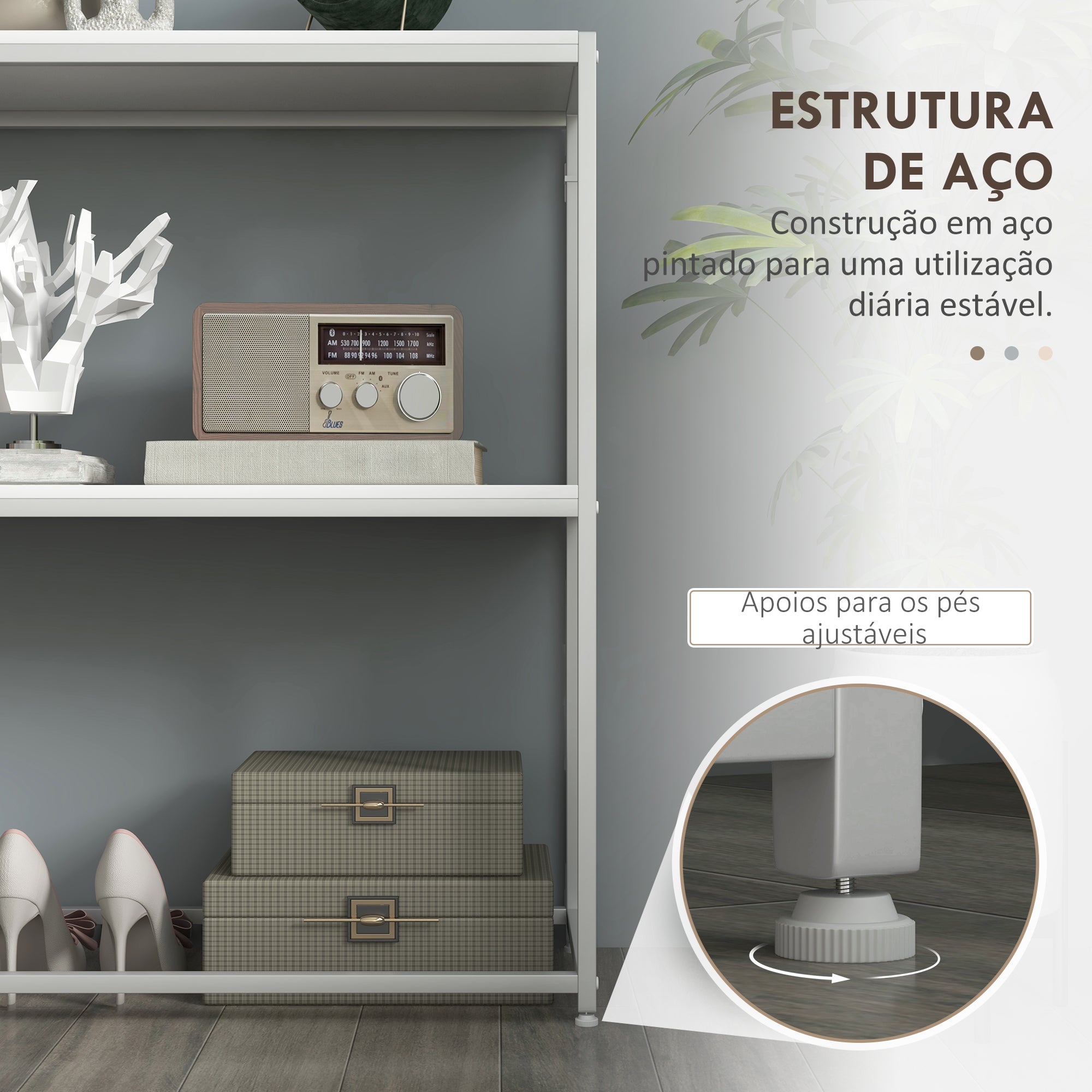 Mesa Consola de Entrada Branca 100x30x87 cm - Estante Aberto e Estrutura de Aço