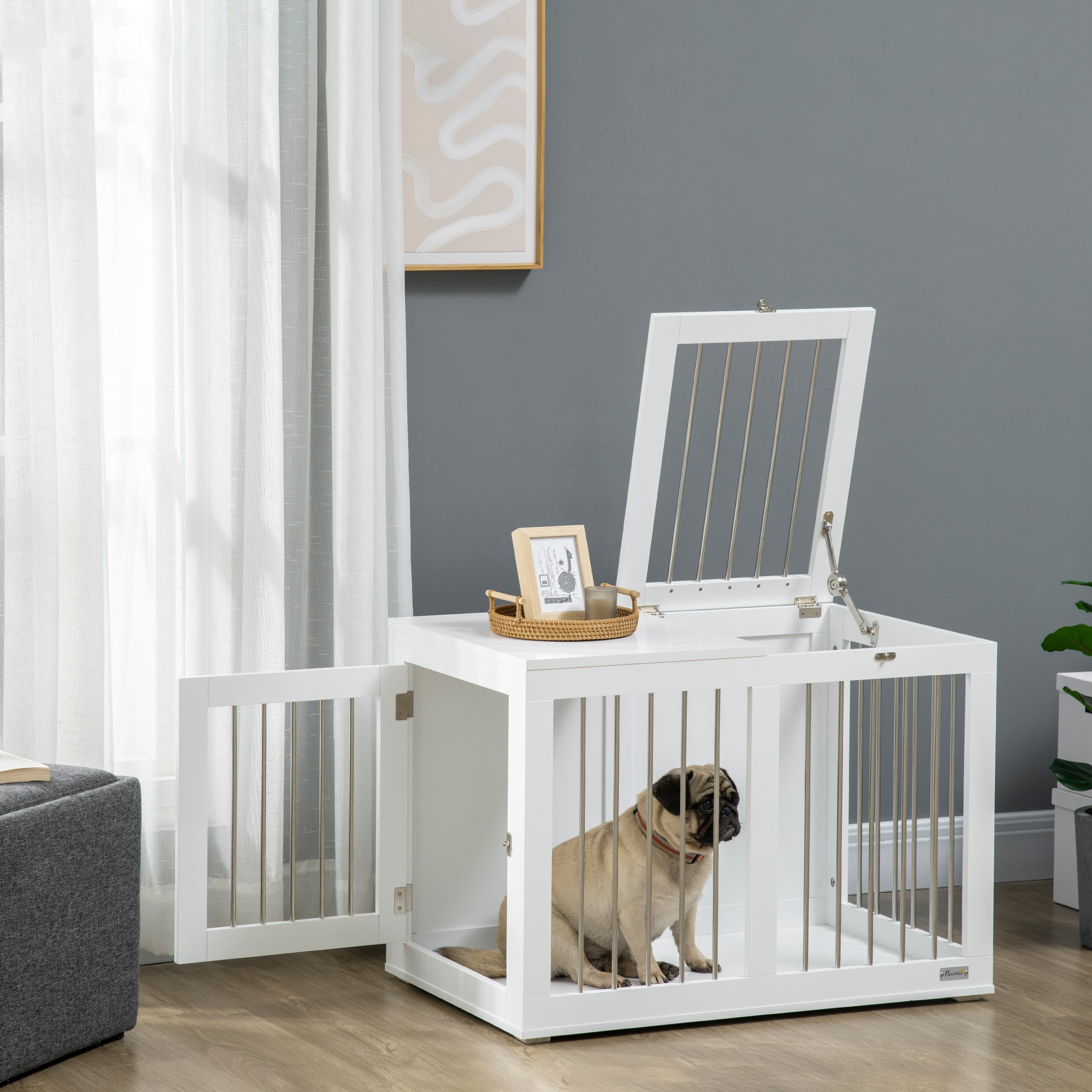 Gaiola para Cães de Tamanho Médio – 80x50x56,5 cm – Branco – Aço e MDF