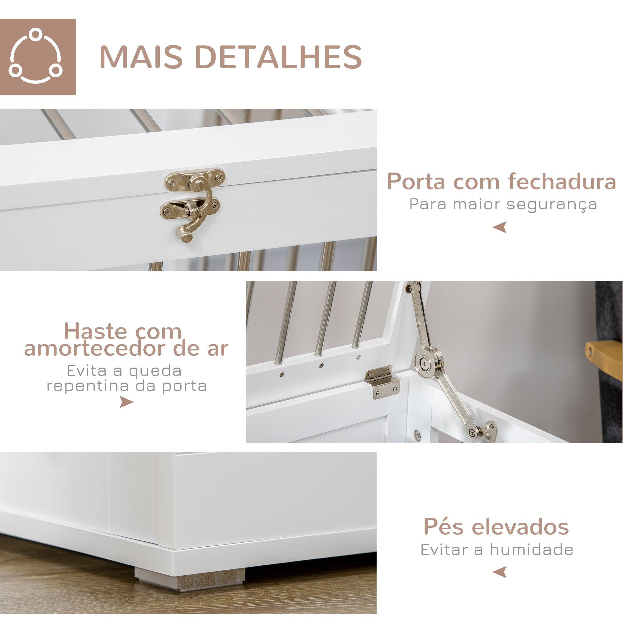 Gaiola para Cães de Tamanho Médio – 80x50x56,5 cm – Branco – Aço e MDF