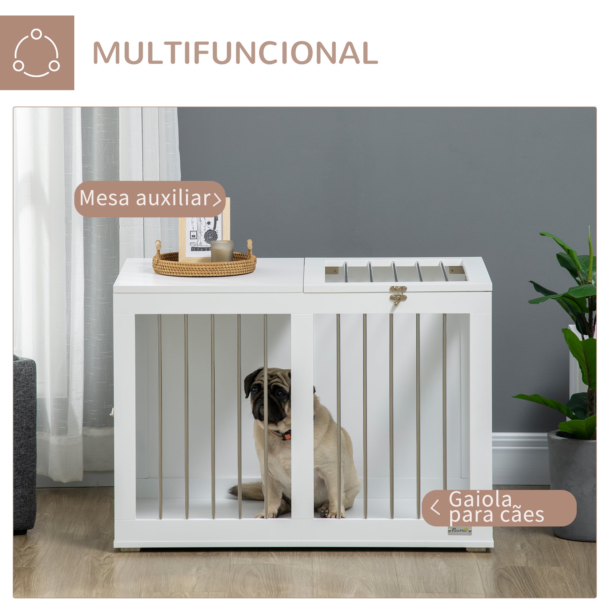 Gaiola para Cães de Tamanho Médio – 80x50x56,5 cm – Branco – Aço e MDF