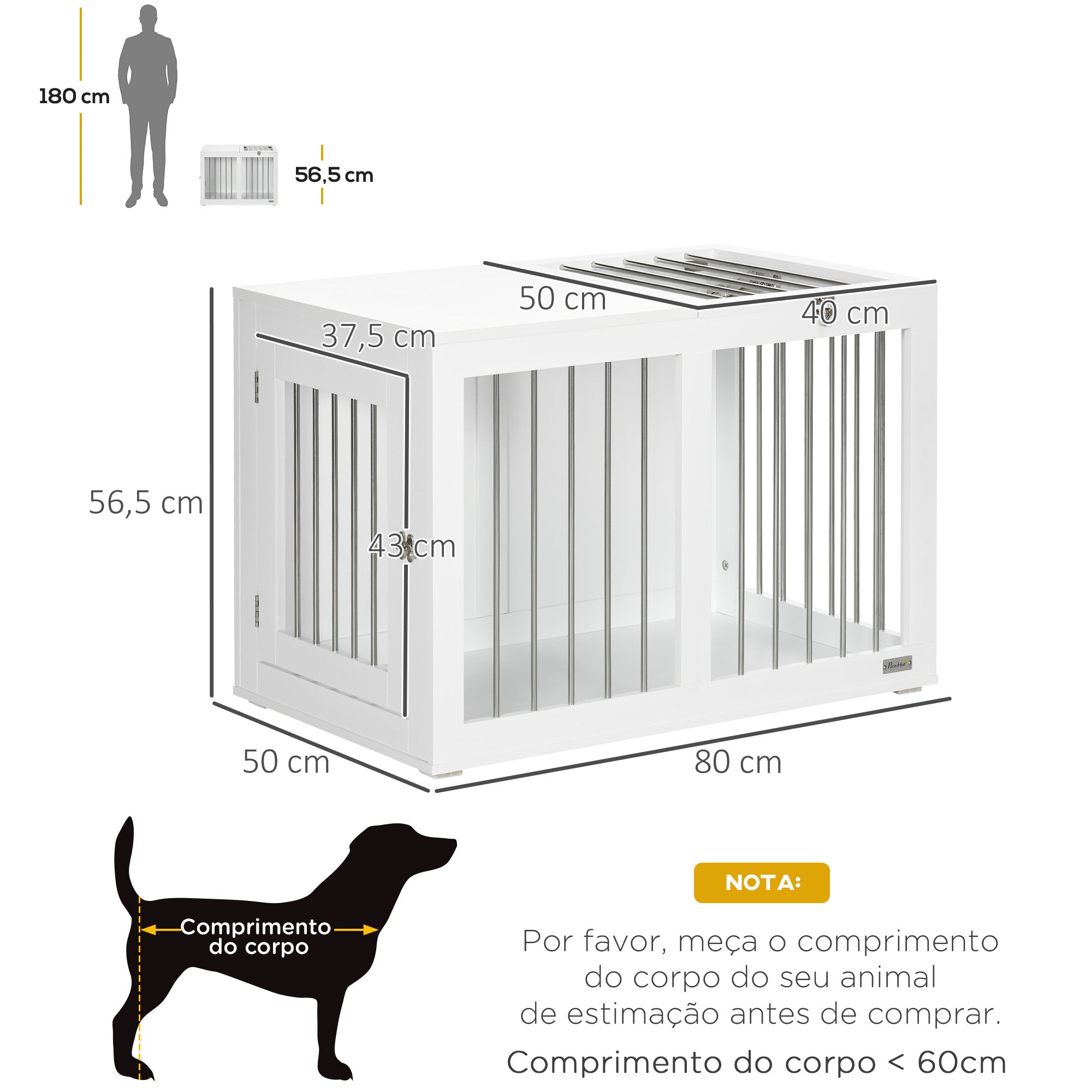 Gaiola para Cães de Tamanho Médio – 80x50x56,5 cm – Branco – Aço e MDF