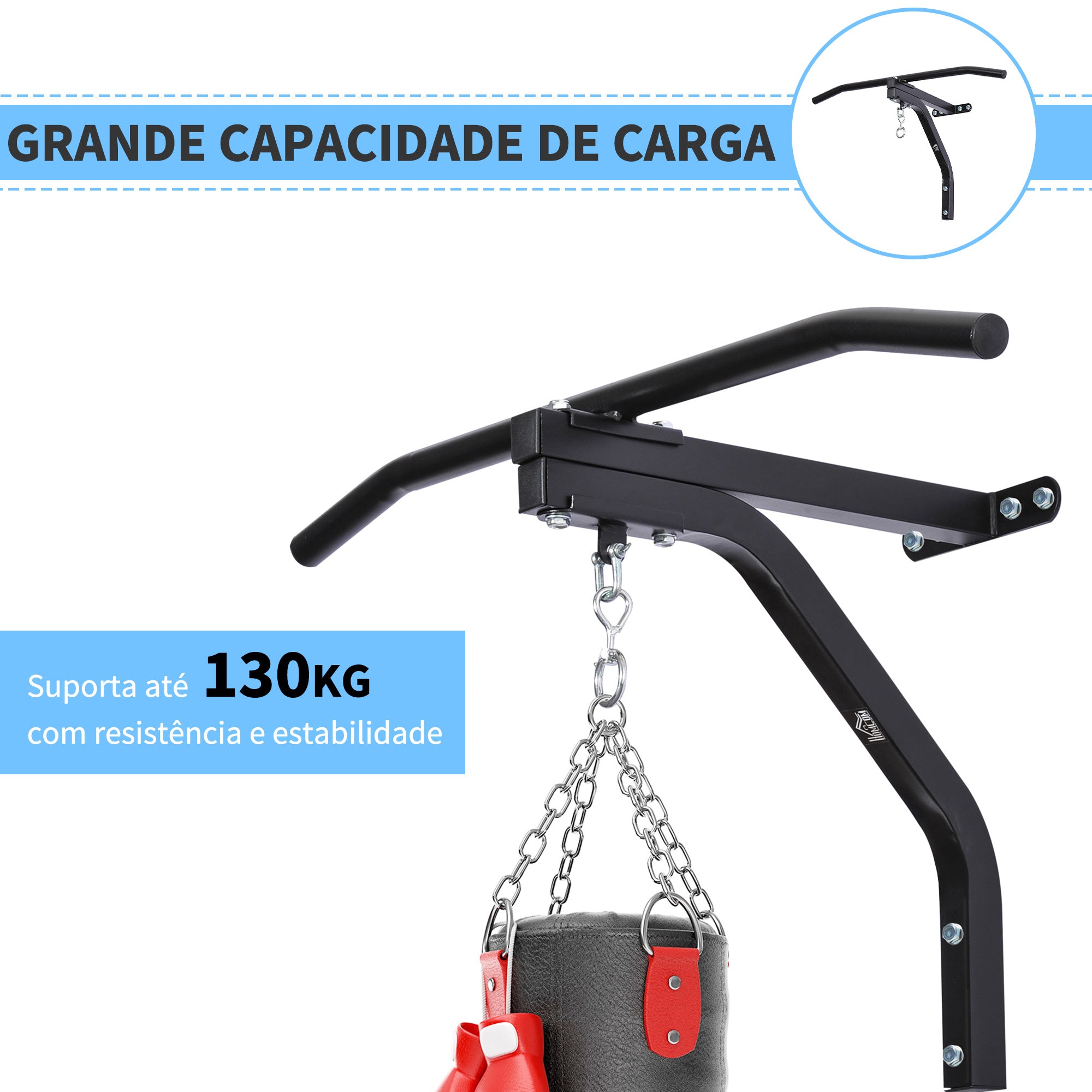 Barra de Elevação e Suporte para Saco de Boxe em Aço – 93x47x51 cm – Preto