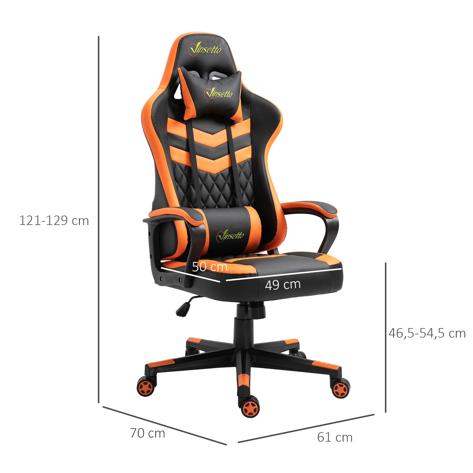 Cadeira Ergonómica Gaming Laranja 61x70x121-129 cm